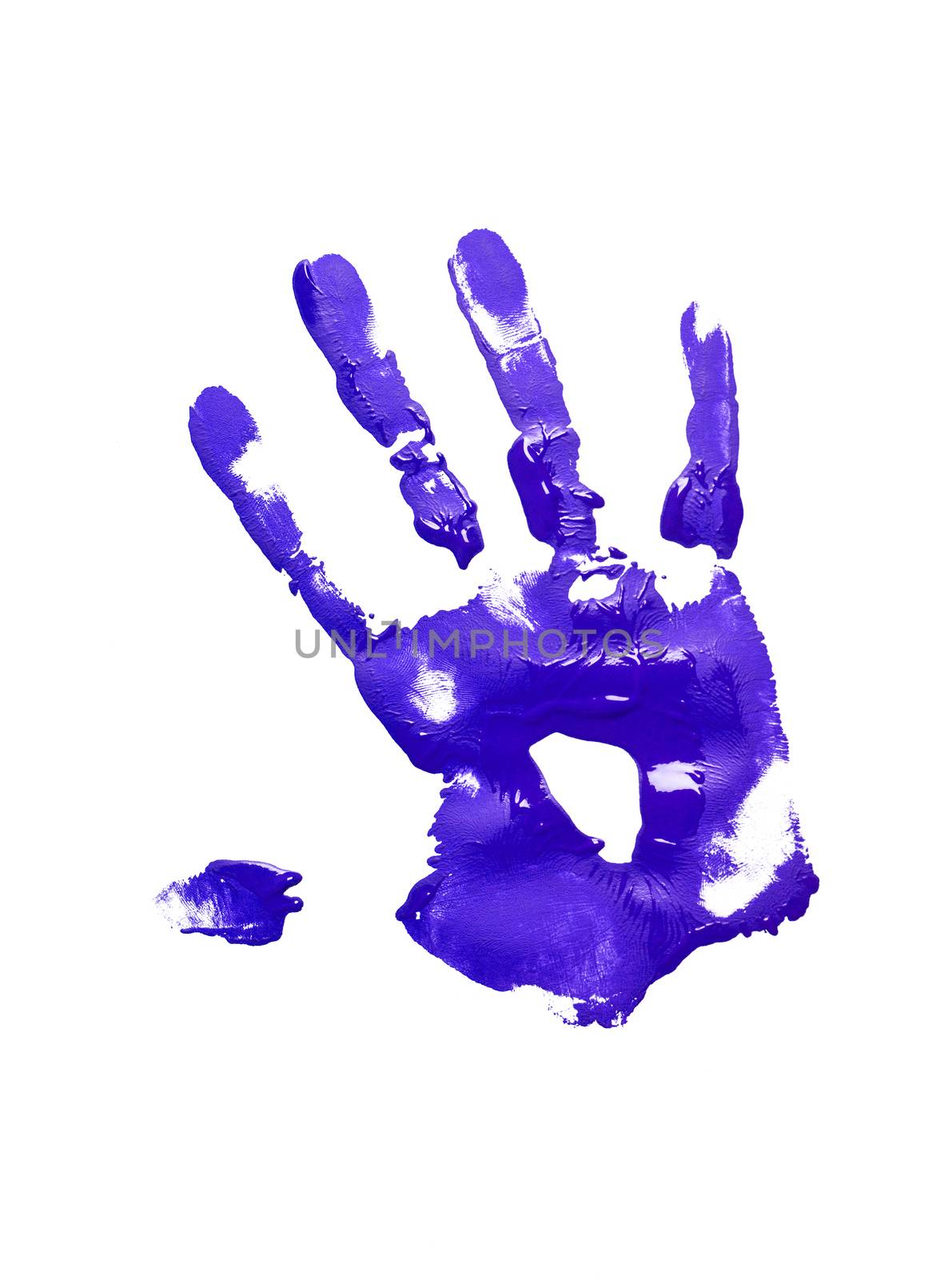 Blue handprint on white background