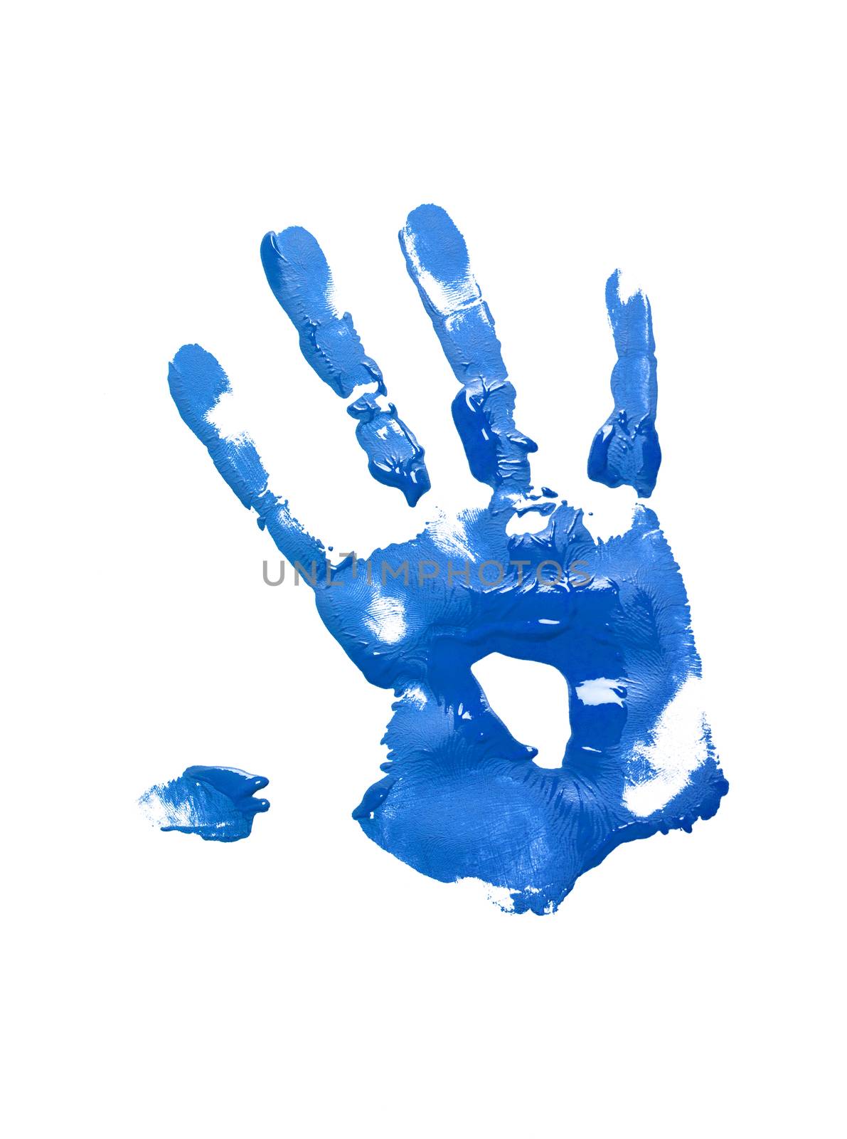 Blue handprint on white