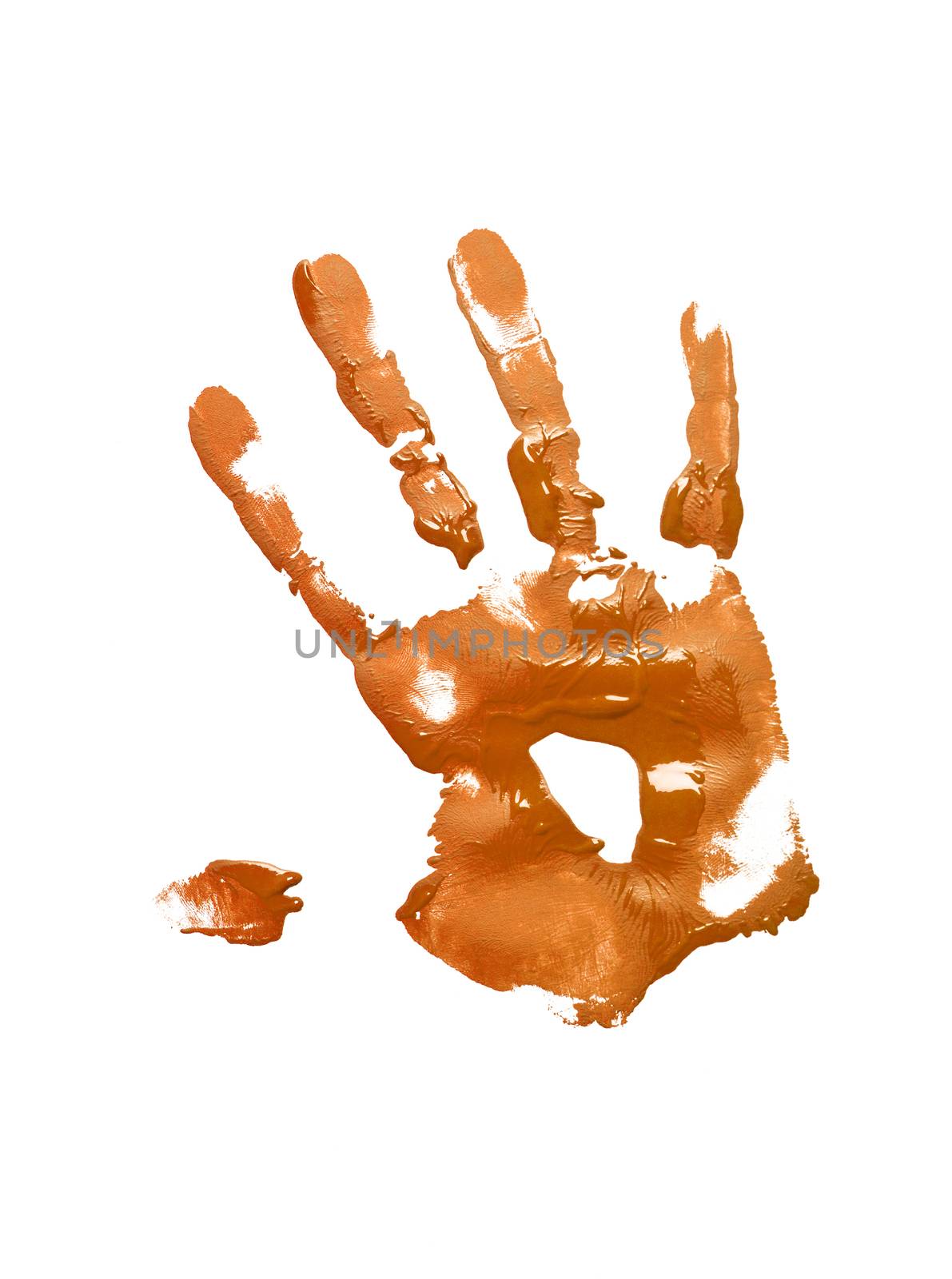 Orange handprint on white background