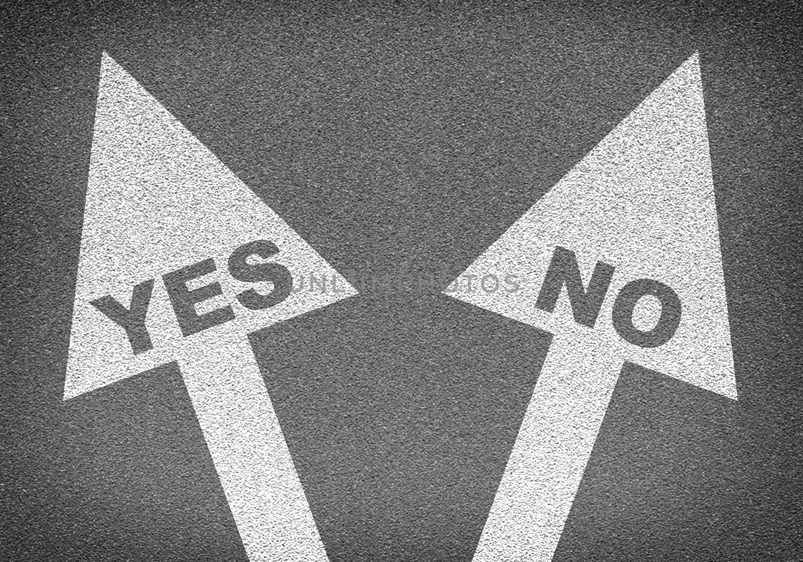 Asphalt road texture with two arrows. Labels YES and NO by cherezoff
