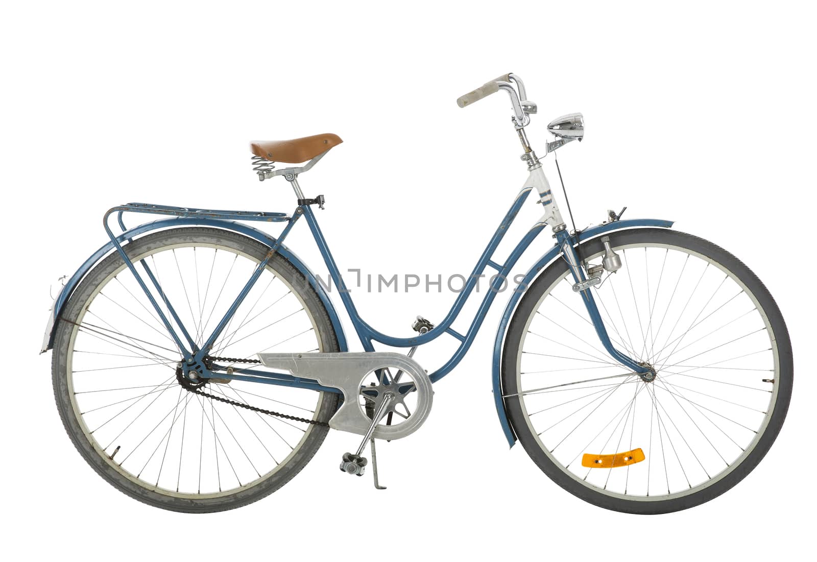 Blue Old fashioned bicycle isolated on white background