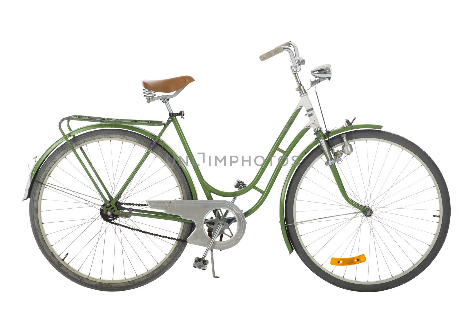 Green Old fashioned bicycle isolated on white background