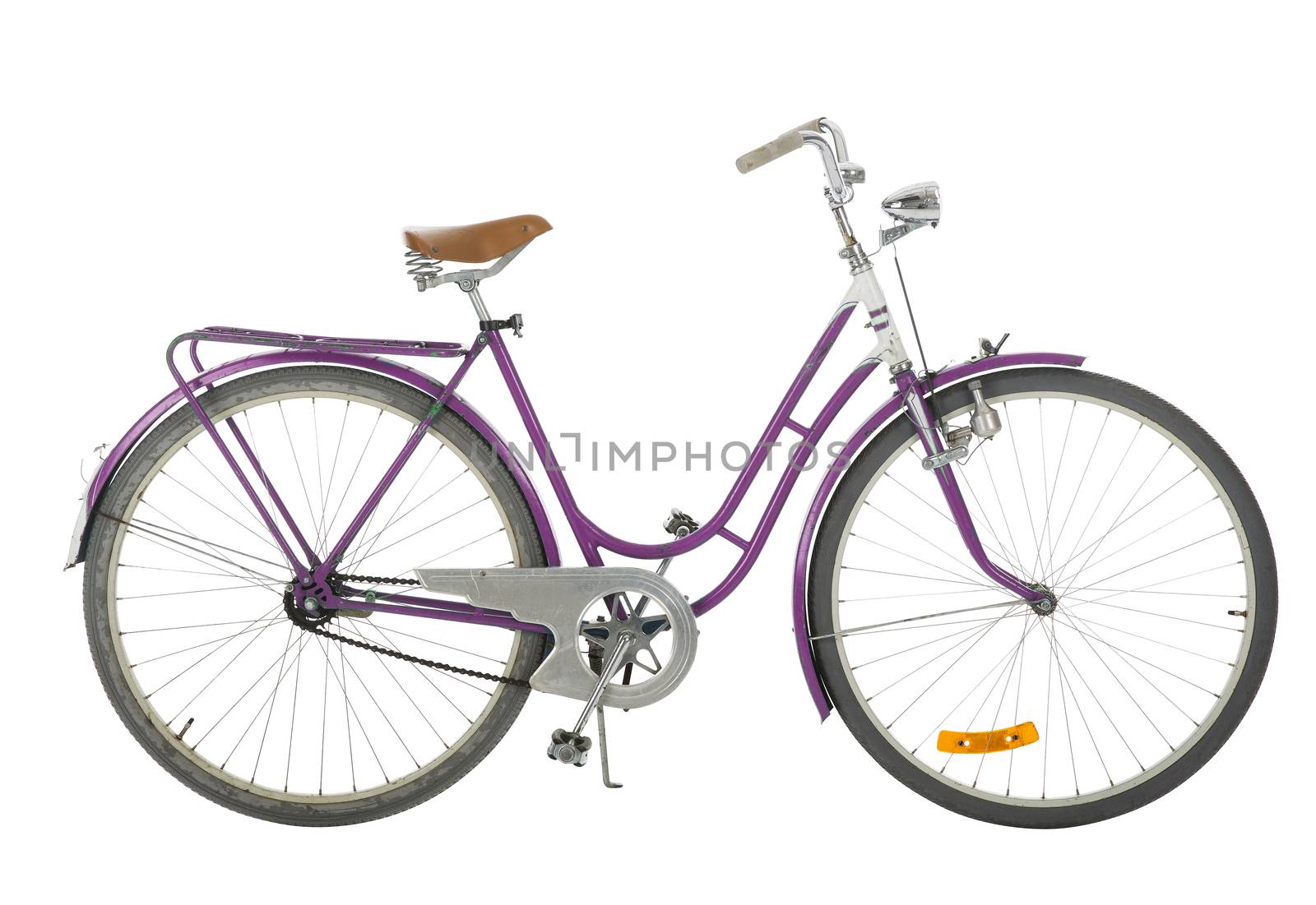 Pink Old fashioned bicycle isolated on white background