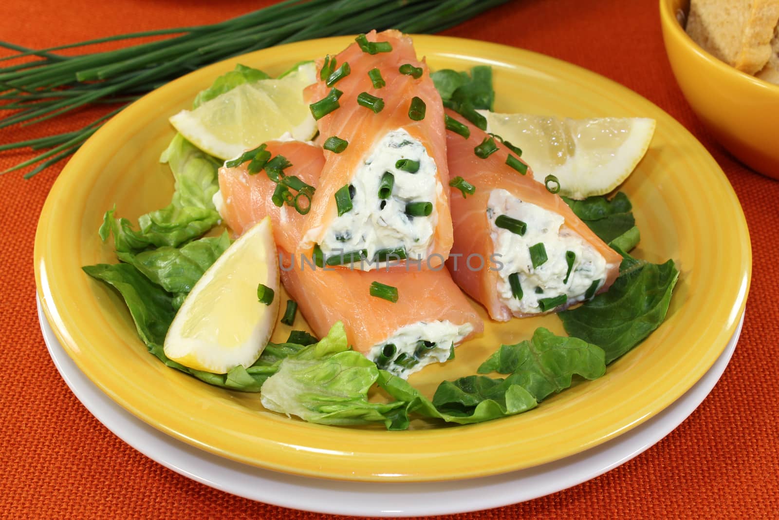 delicious Salmon rolls with cream cheese and chives