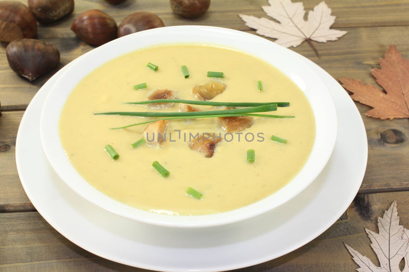 delicious homemade chestnut soup with chives by discovery