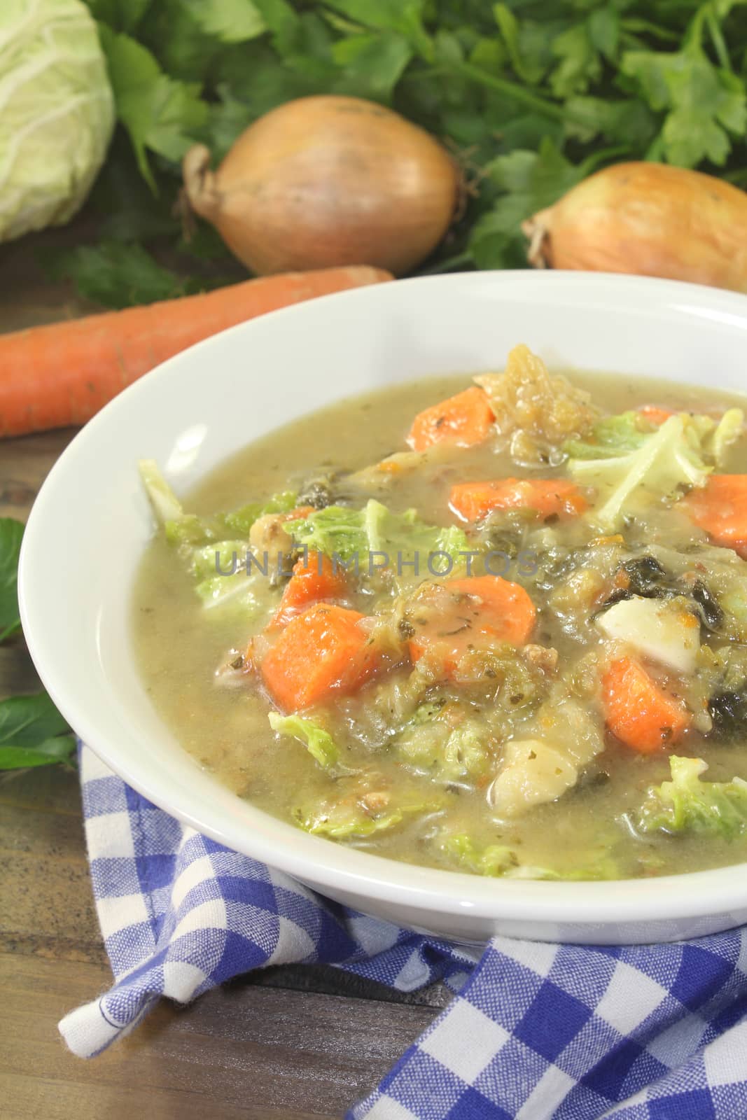 hot homemade cabbage stew with vegetables