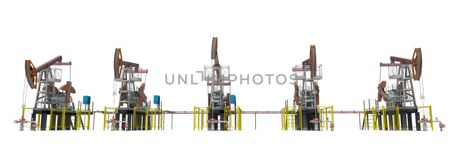 Oil pump-jacks. Front view. Isolated by cherezoff