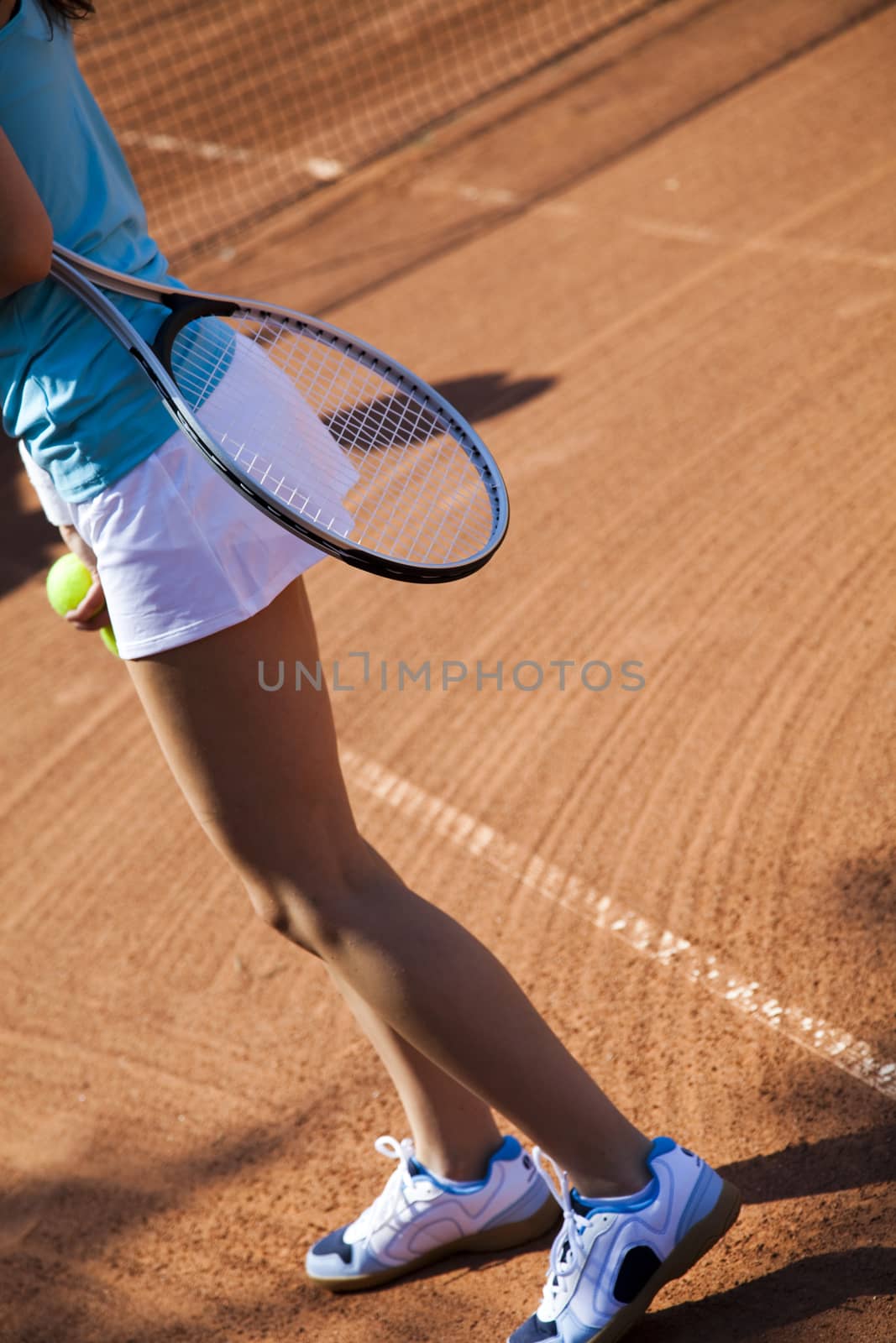 Girl Playing Tennis, summertime saturated theme