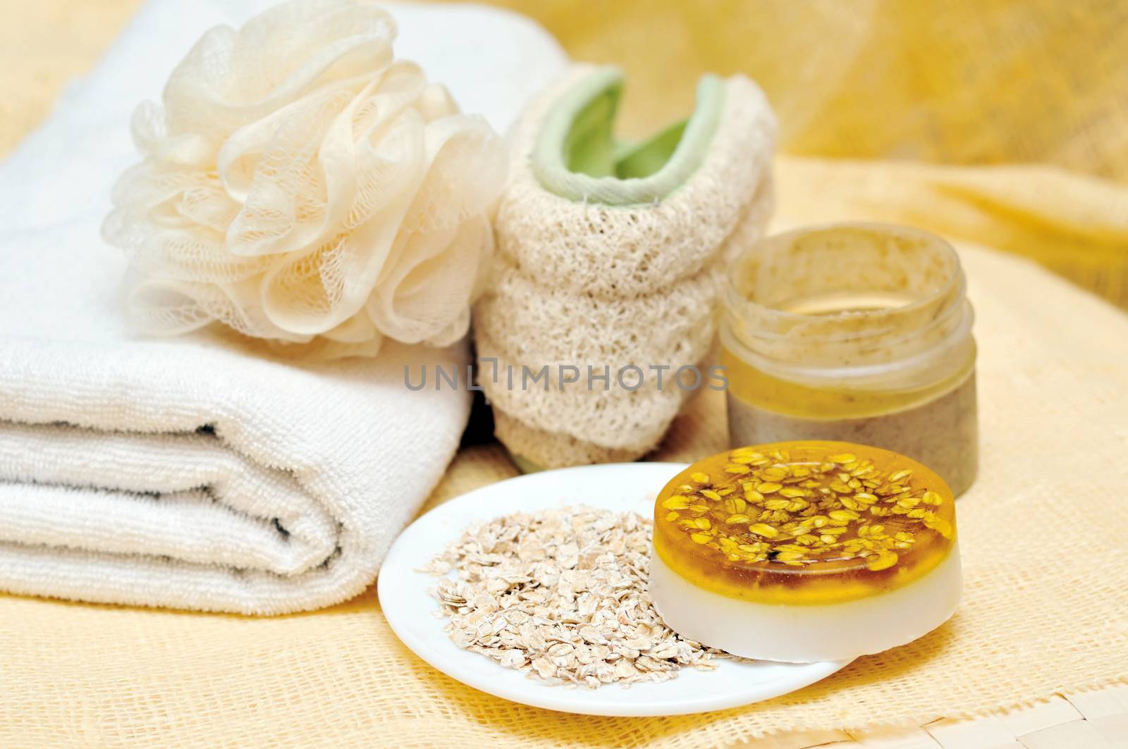 handmade soap, towel, salt and so on -  spa objects