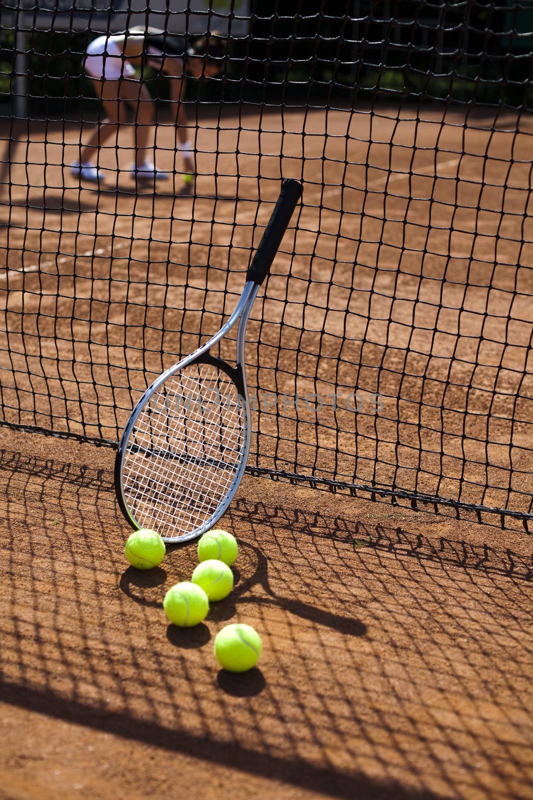 Tennis Ball on court, summertime saturated theme