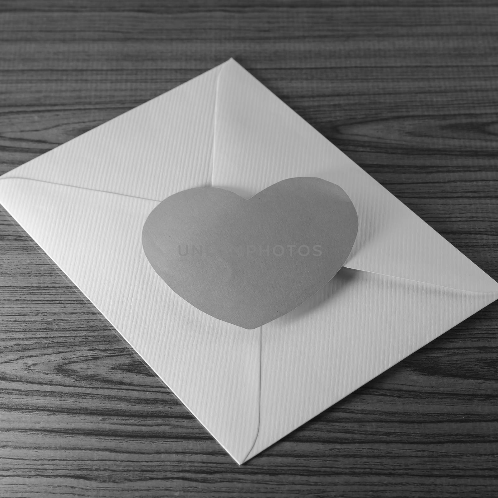 paper heart with envelope black and white tone color