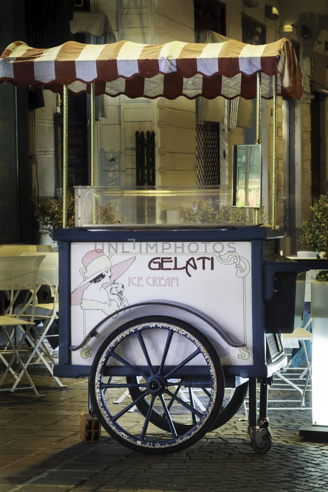 A vintage ice cream portable cart in Monza, Italy