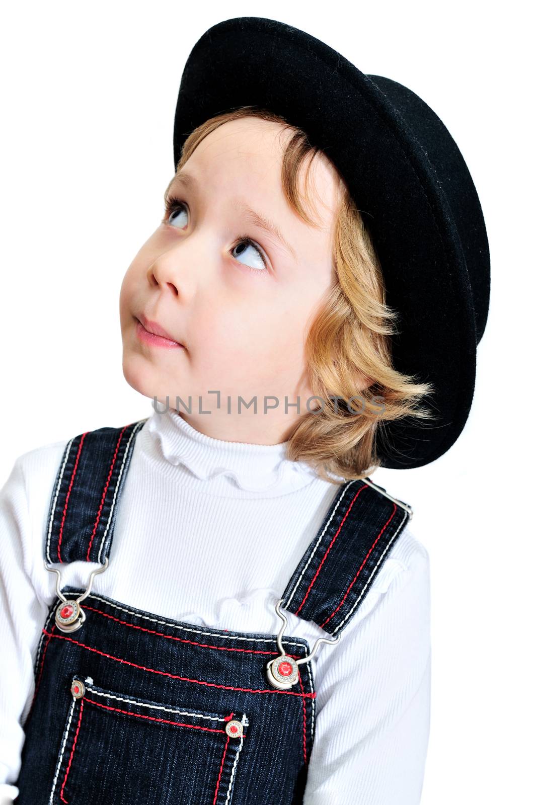  stylish funny little girl wearing black hat