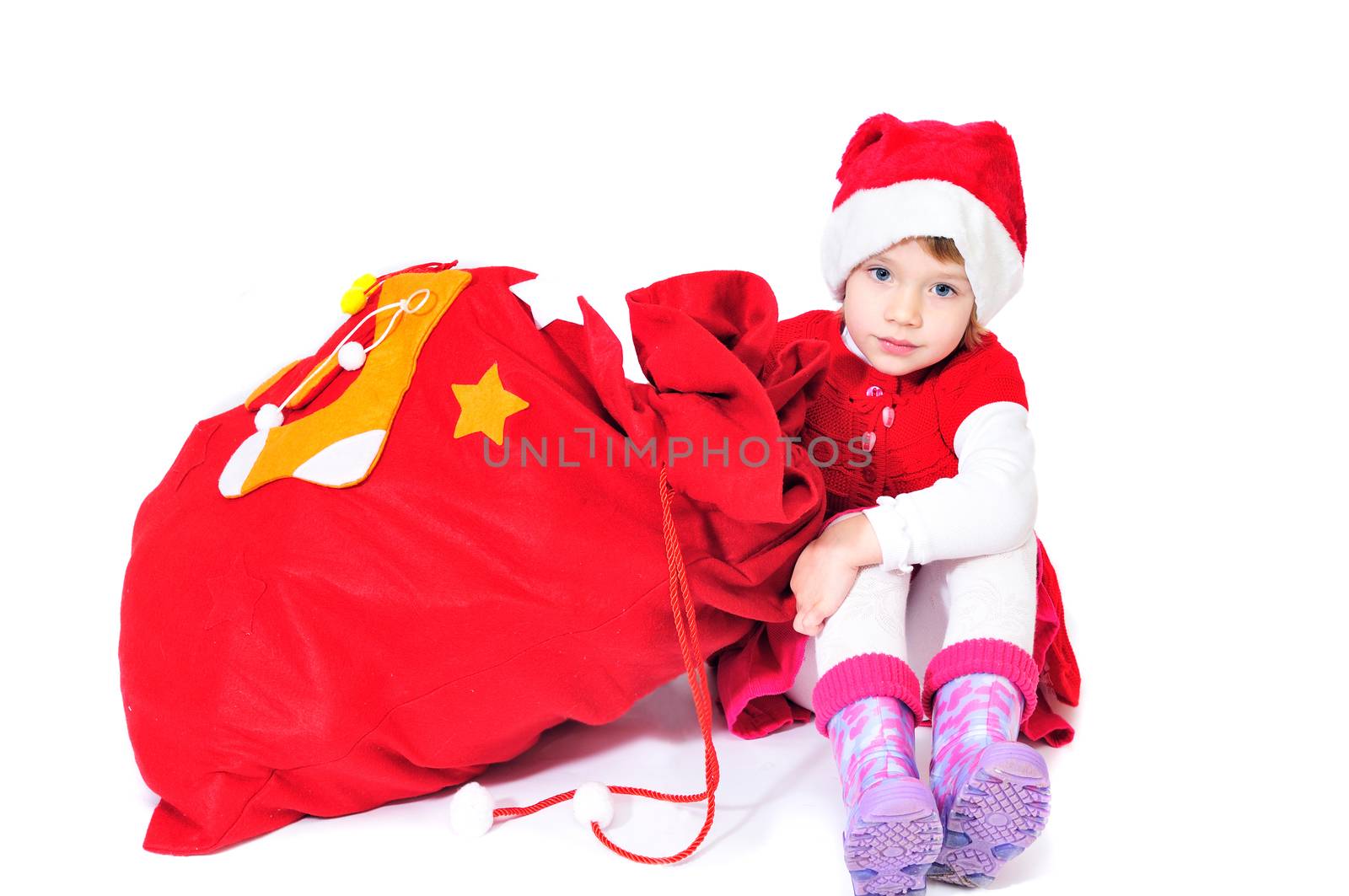 santa helper girl  with bag of gifts