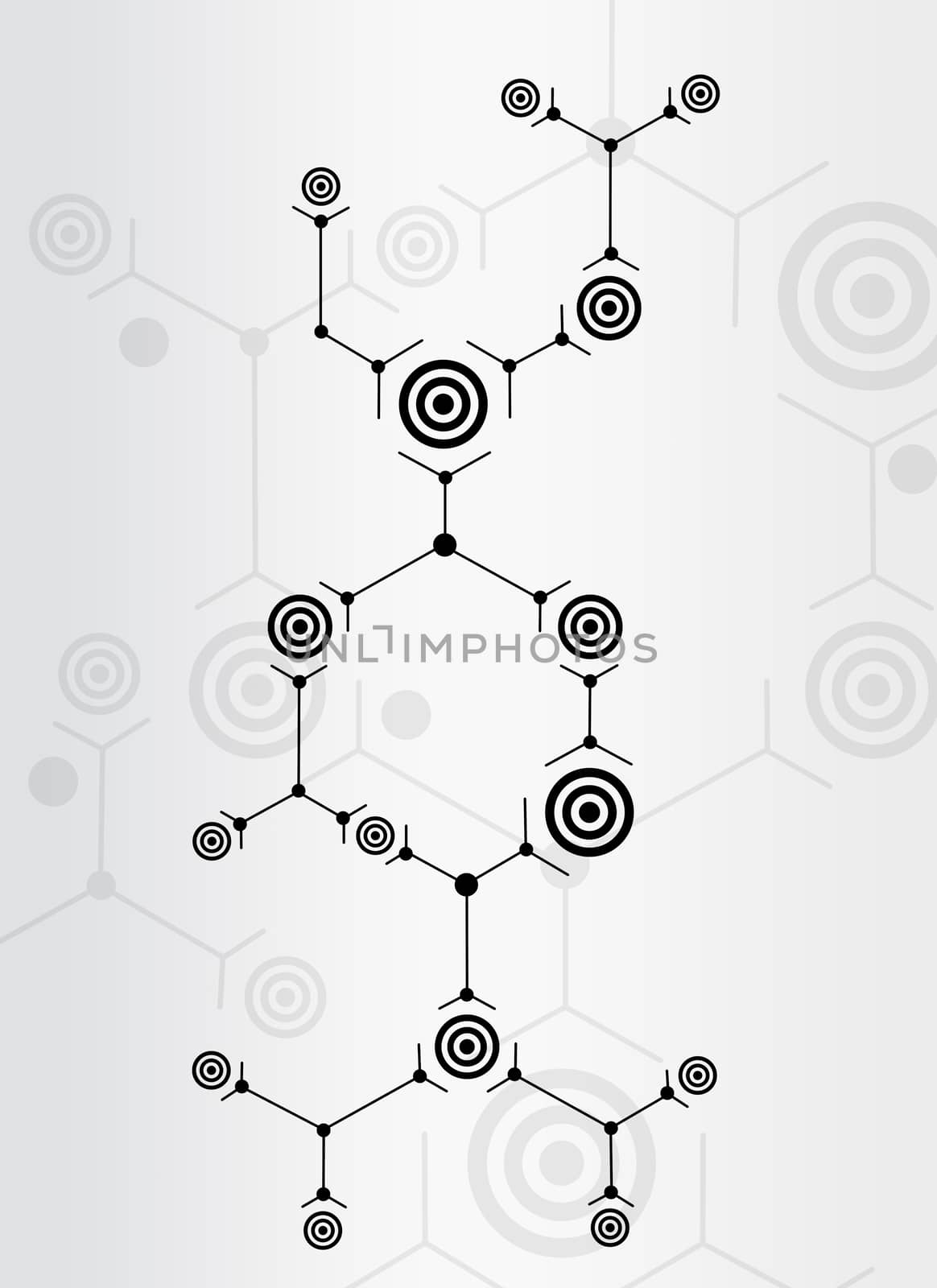 Abstract composition of black lines and circles on white background