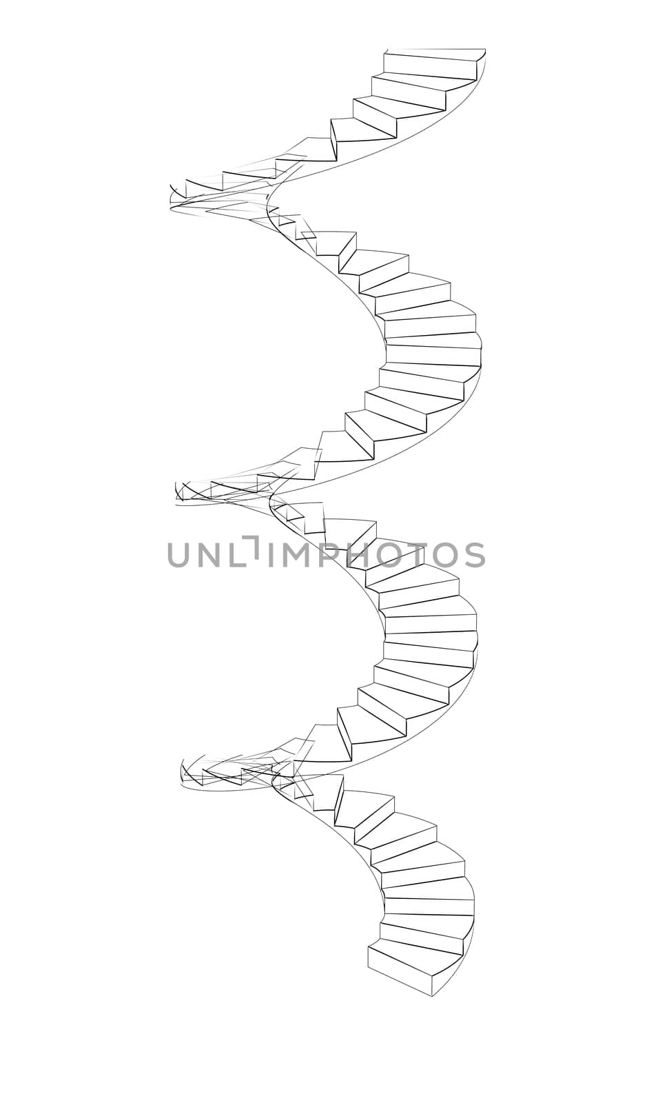 Front view of wire-frame spiral stairs. Isolated on white background