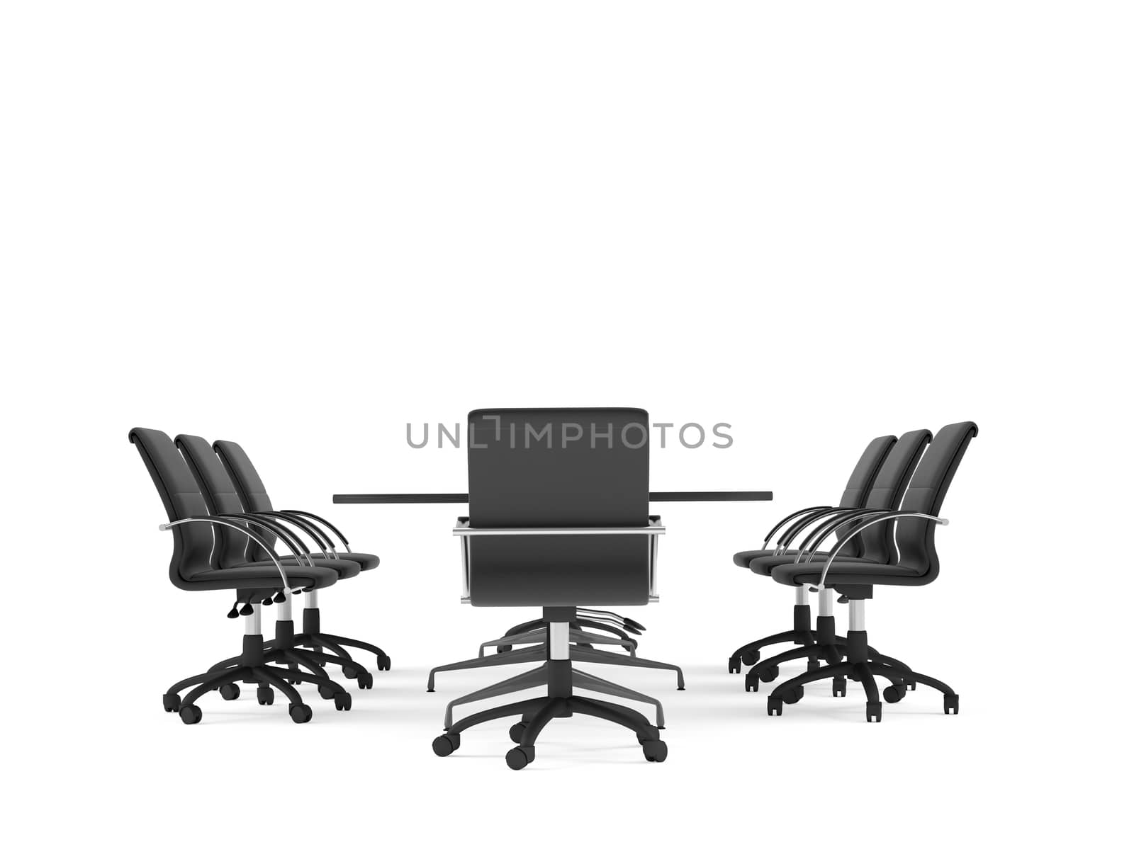 Conference table and office chairs. Isolated render on white background