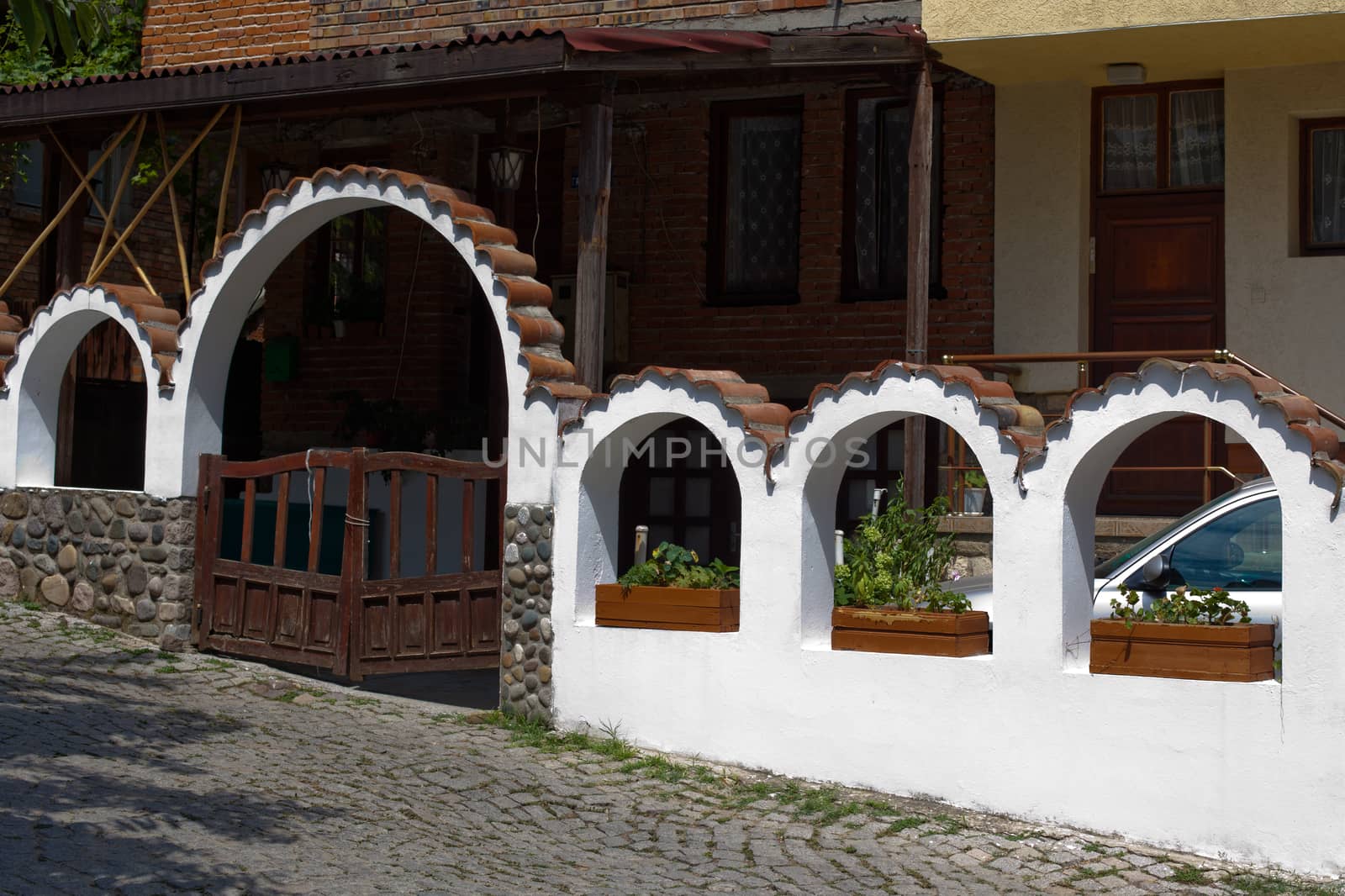 Small street in old town in Sozopol in Bulgaria
