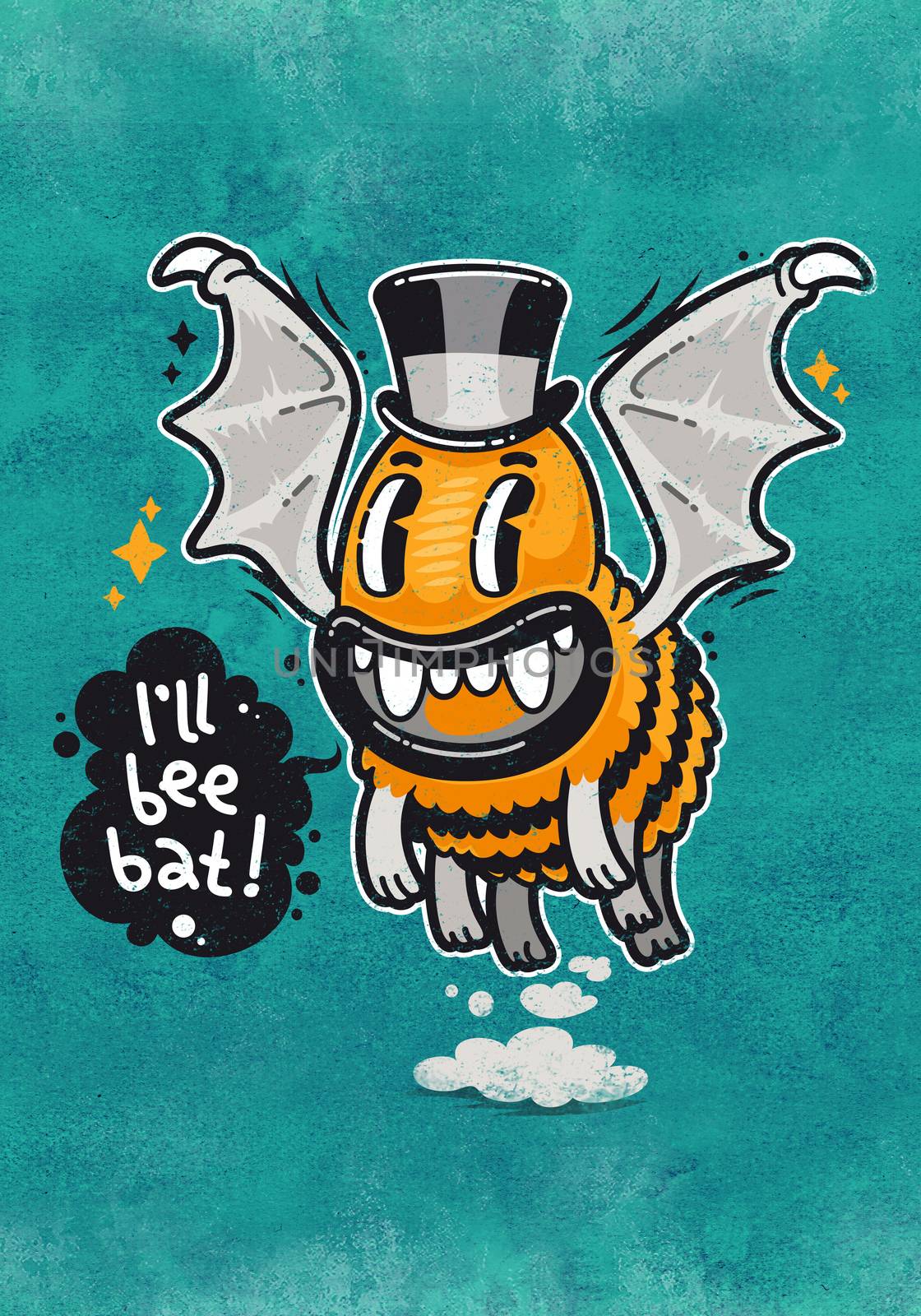 Cartoon Monster I'll Bee Bat. Illustration for poster or postcard.
