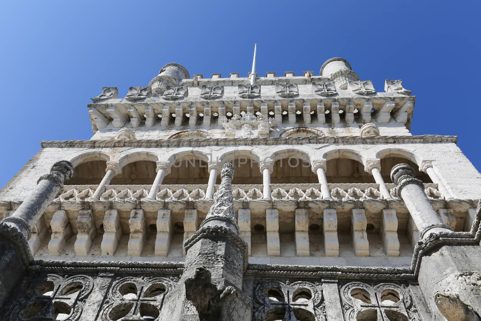 Details of the fortified tower of Belem in Lisbon, Portugal