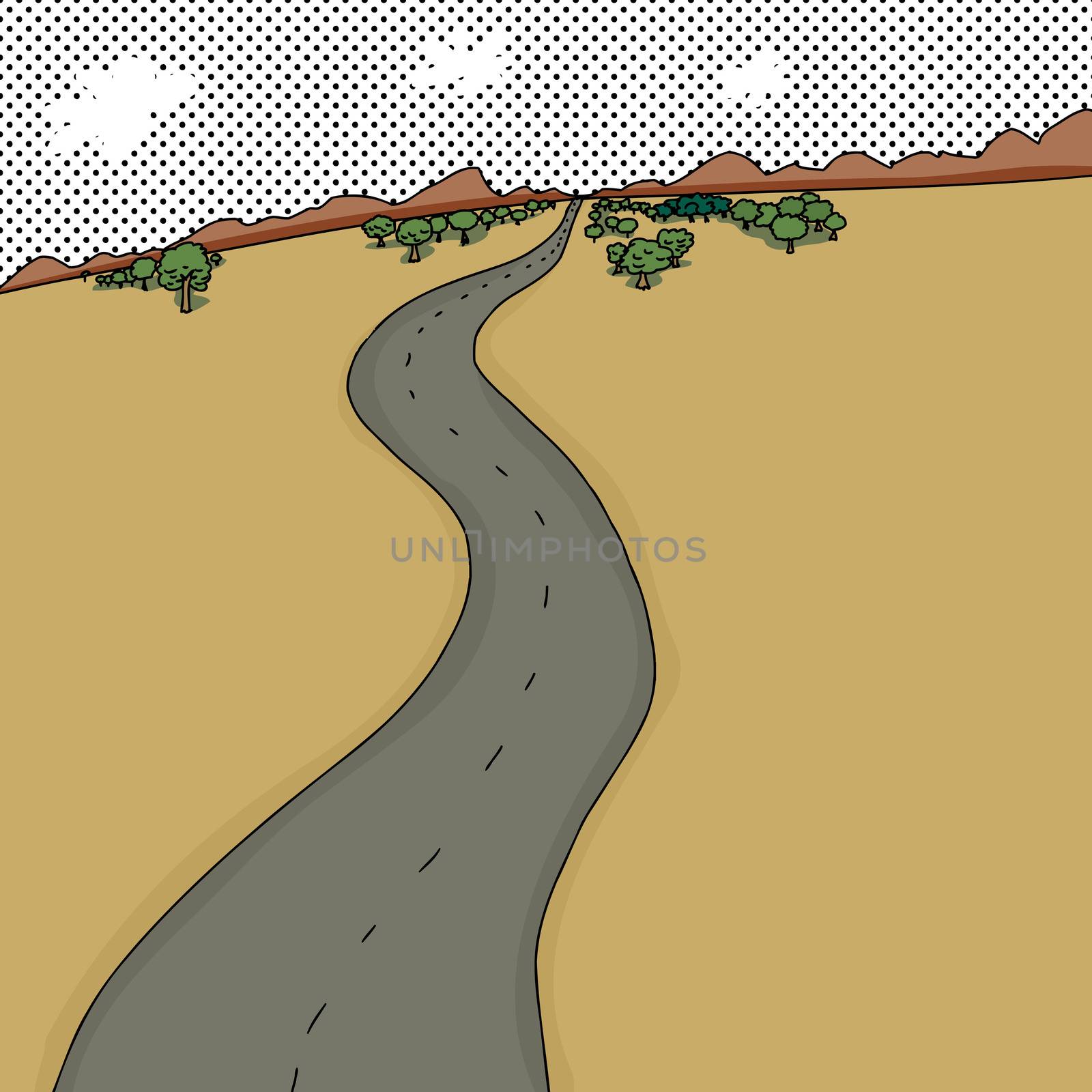 Cartoon background desert scene with winding road