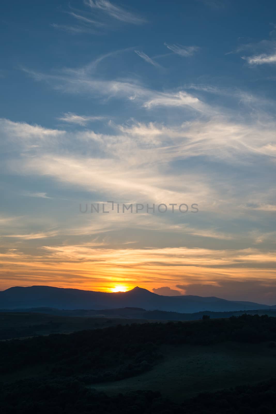 Evening summer landscape in the Ukrainian Carpathian Mountains.