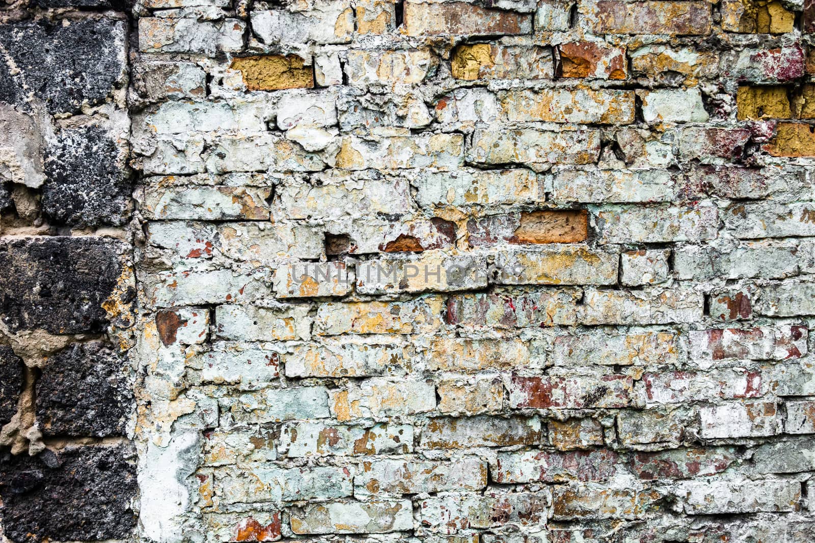 The old brick wall with rich texture.