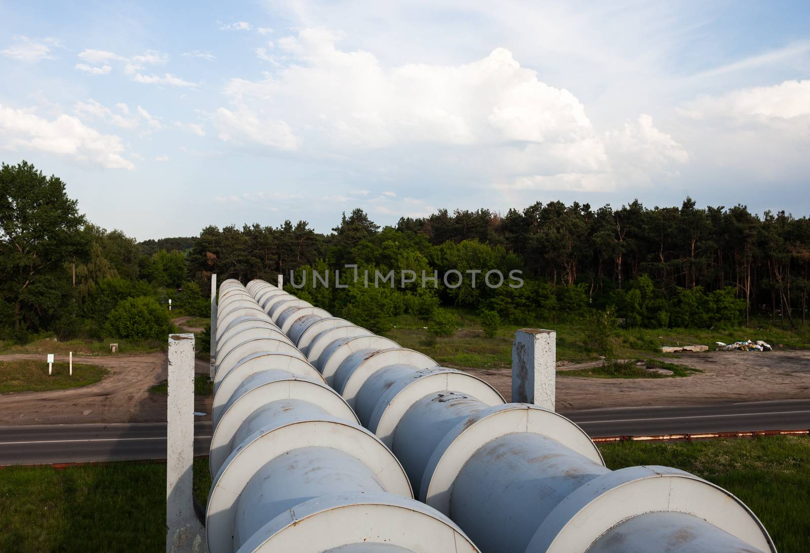 Elevated section of the pipelines above the road