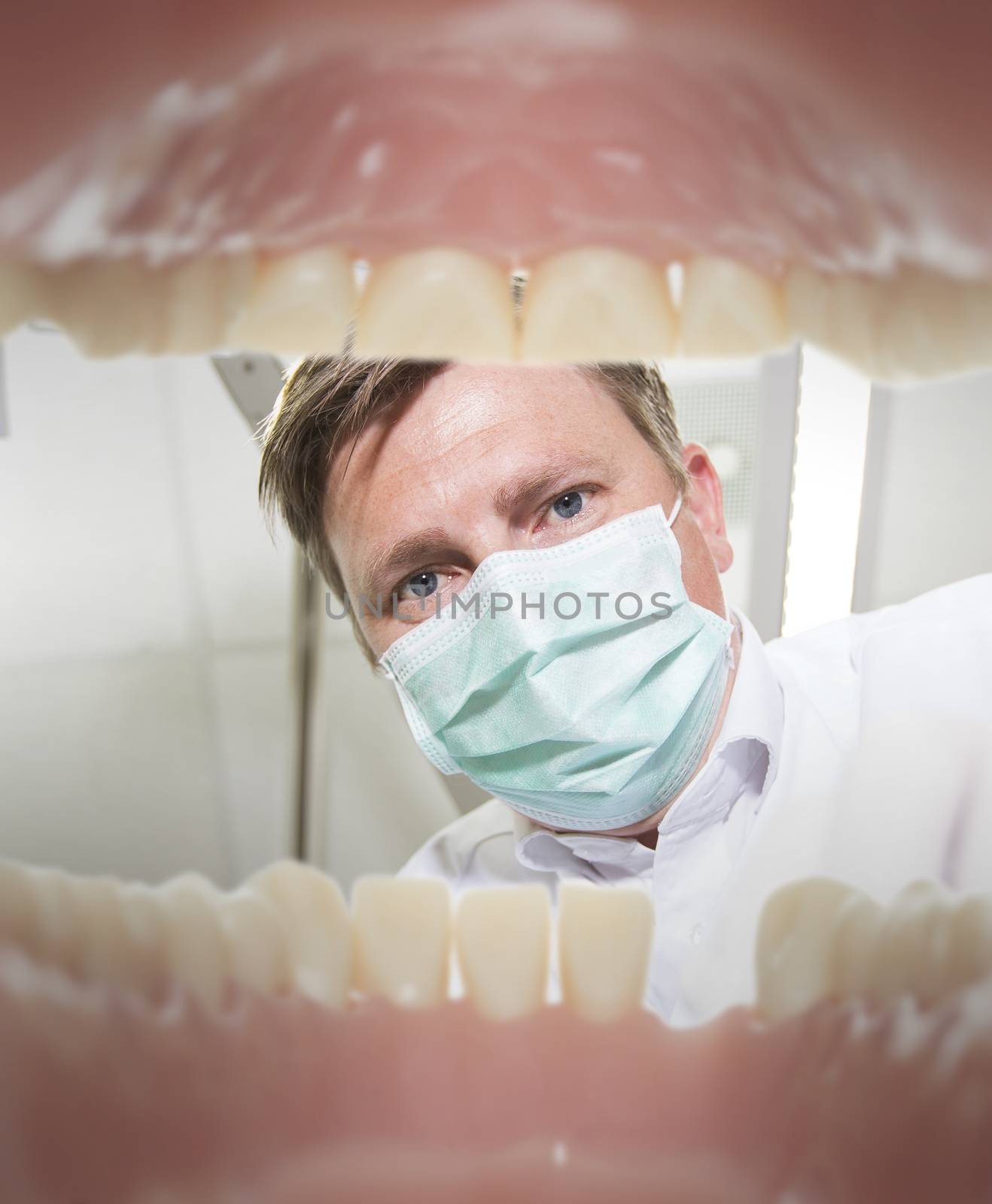 View of a dentist from the inside of mouth