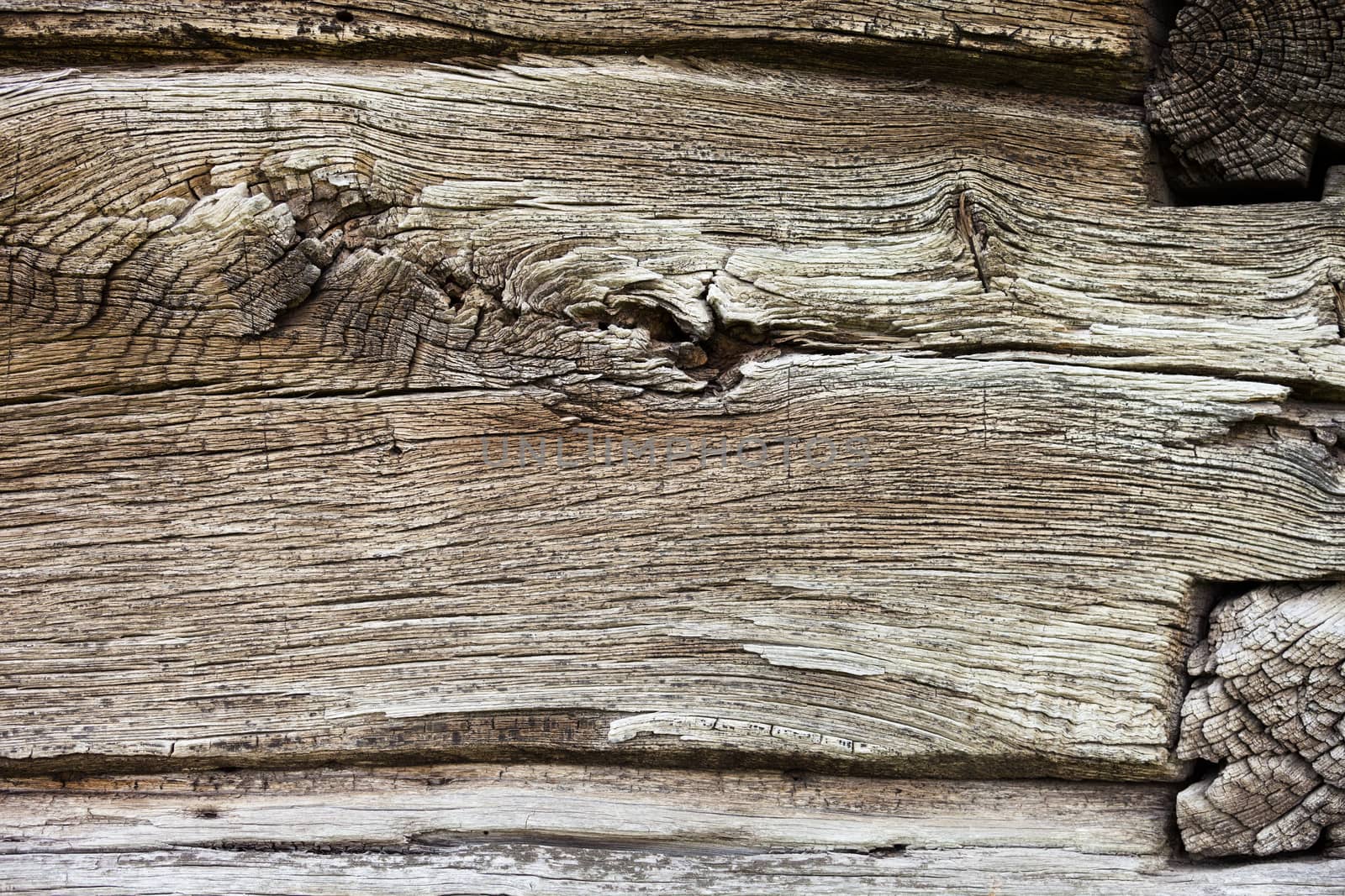 The wall of the old log house. Close up. Wooden texture.