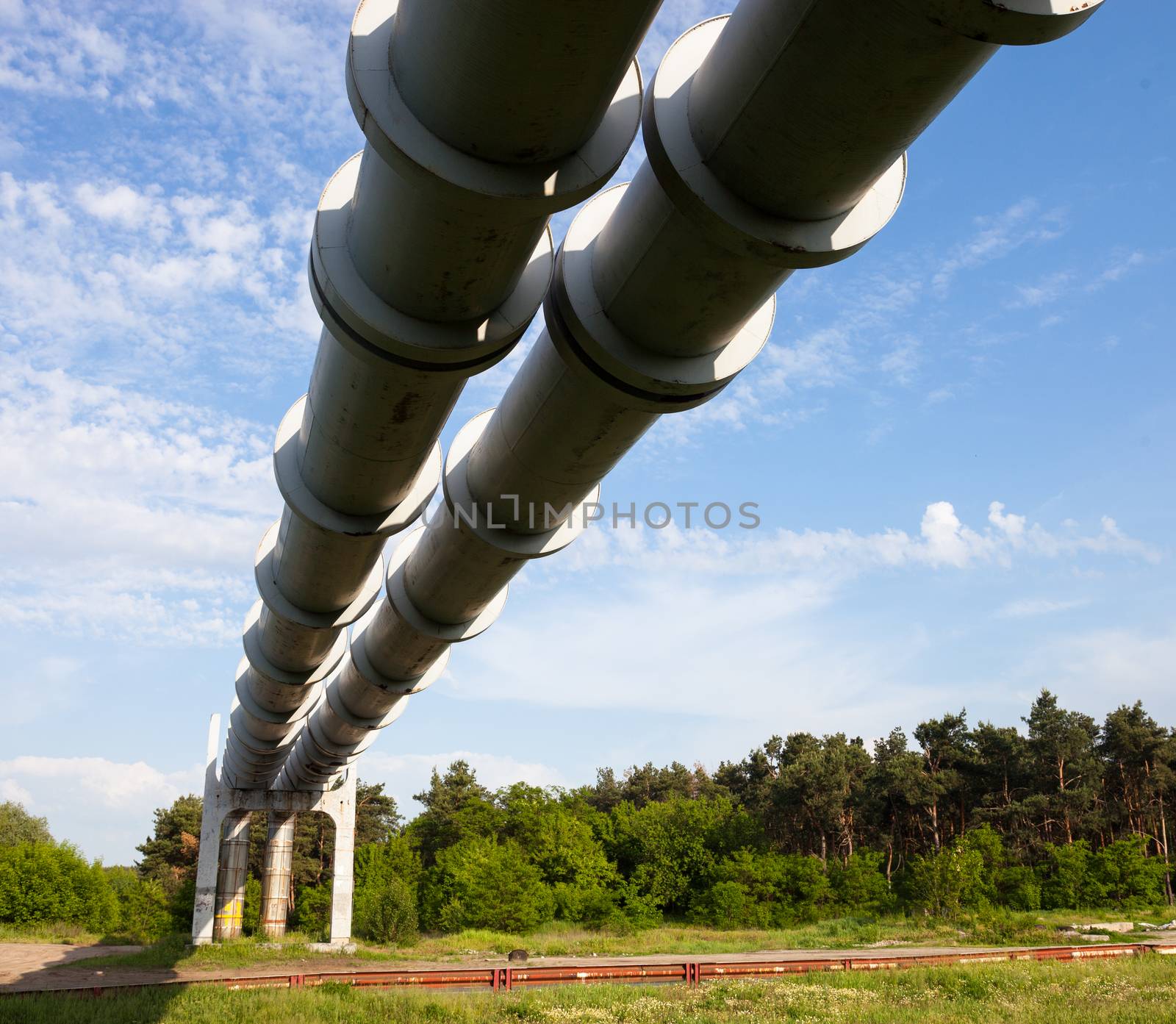 Elevated section of the pipelines against the sky