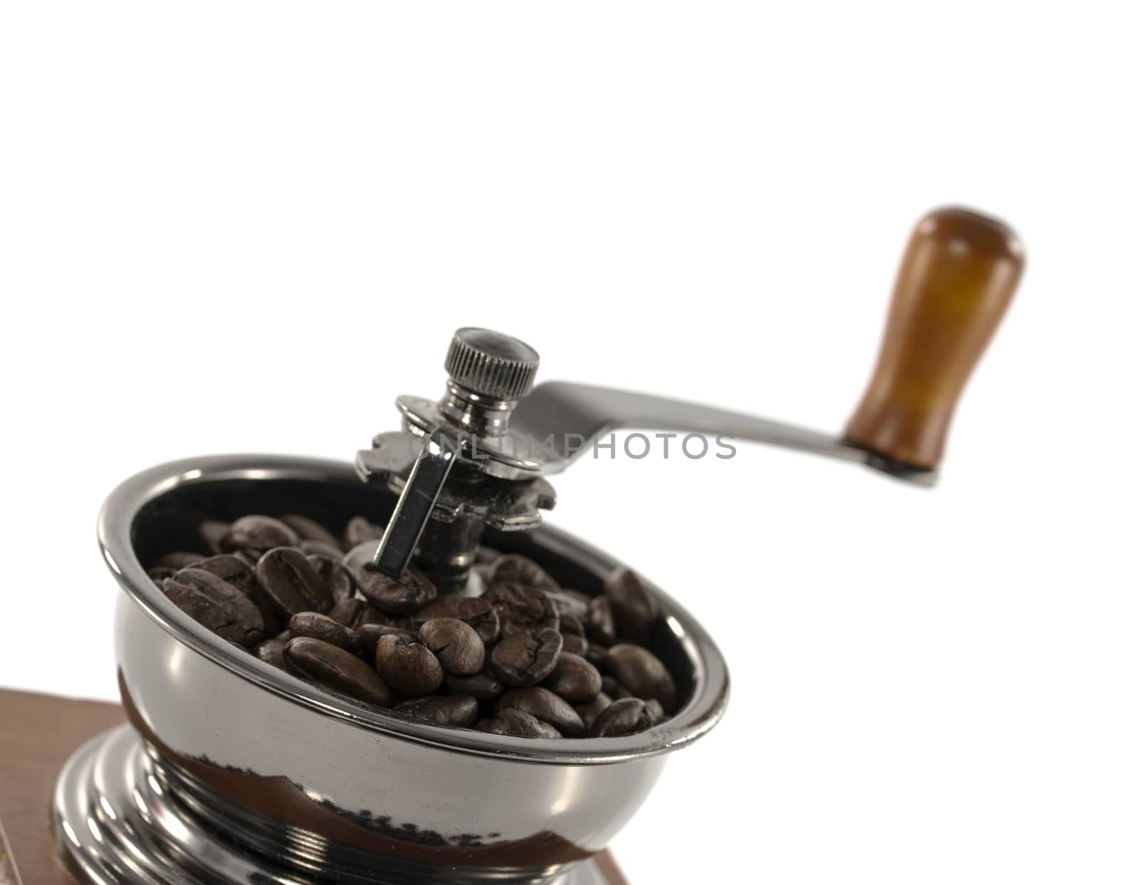 coffeebeans macro in old coffee grinder machine