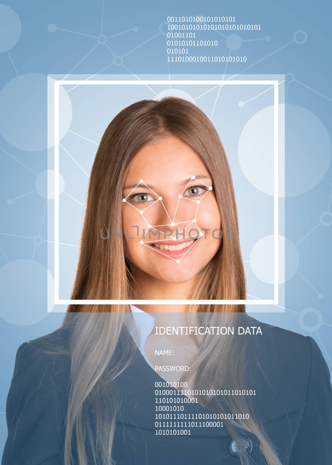 Girl face with lines, frame and text. Concept of person identification by cherezoff