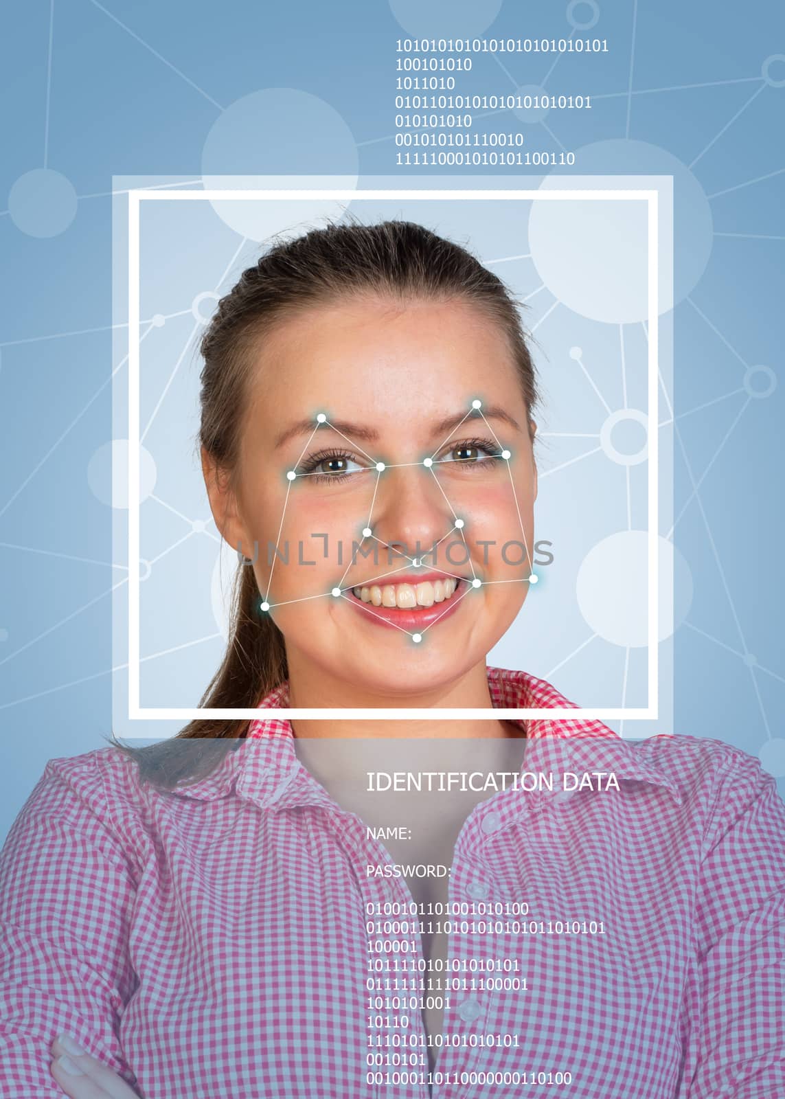 Concept of person identification. Girl face with lines by cherezoff