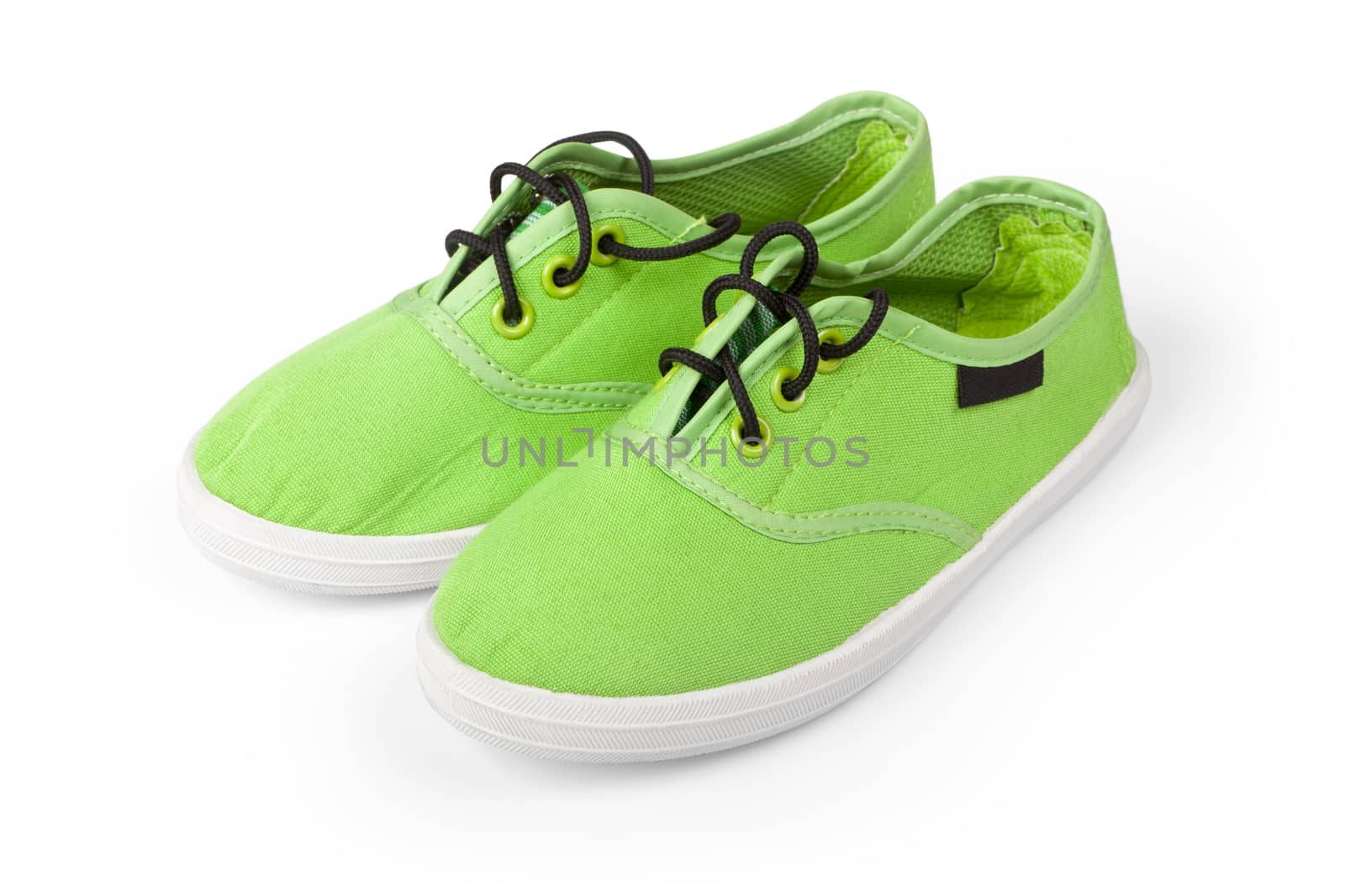 Footwear. Pair of green shoes isolated on white 