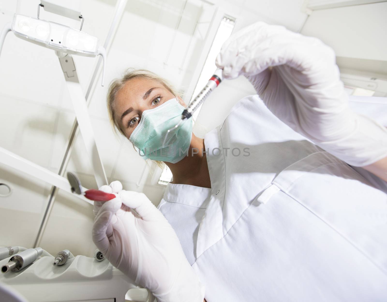 Dentist in action from low angle view