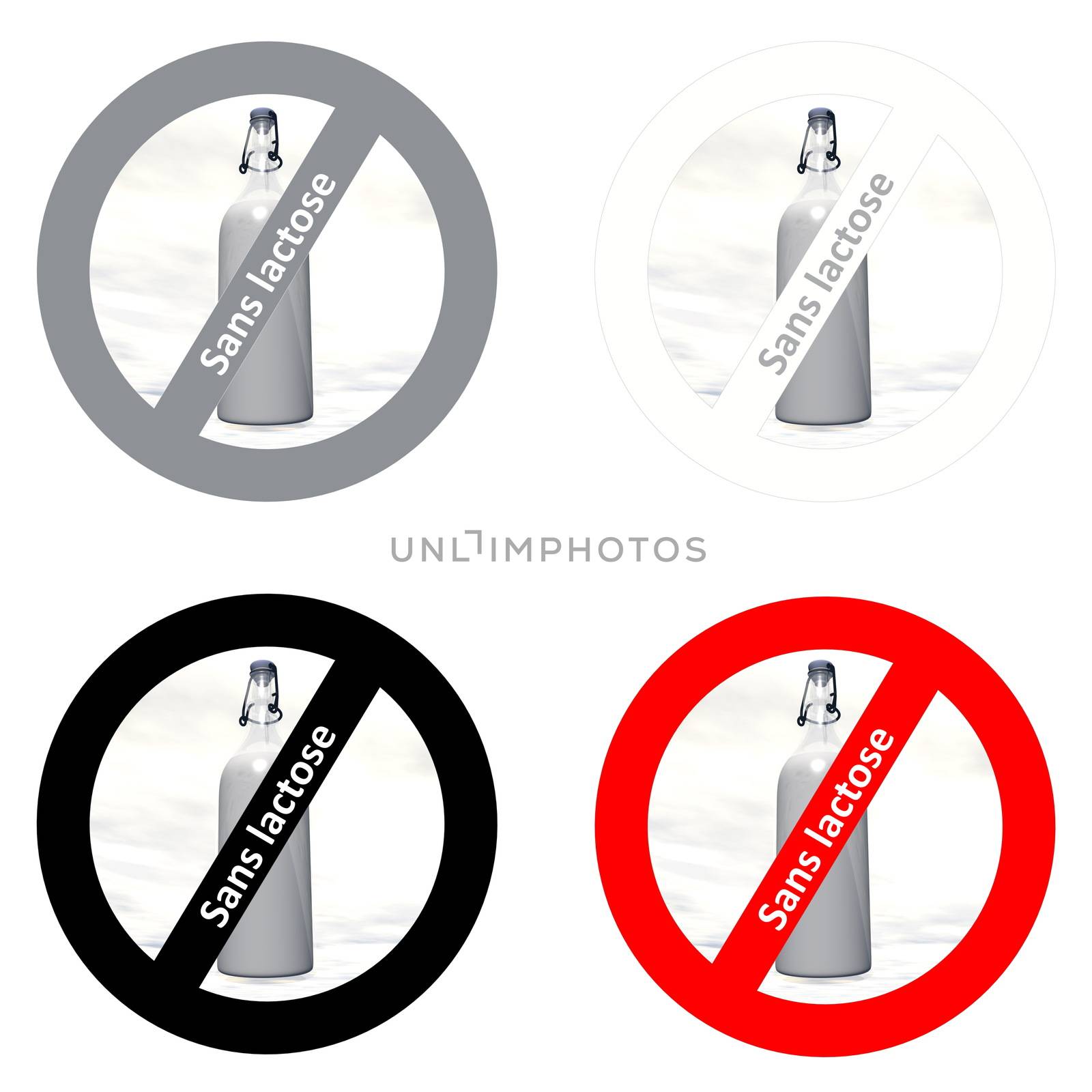 Four french stickers for dairy free products in white background