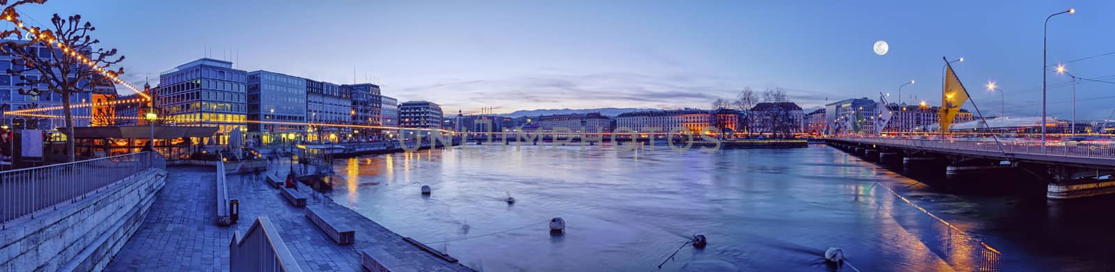 Mont-Blanc bridge and Rhone river by night, Geneva, Switzerland