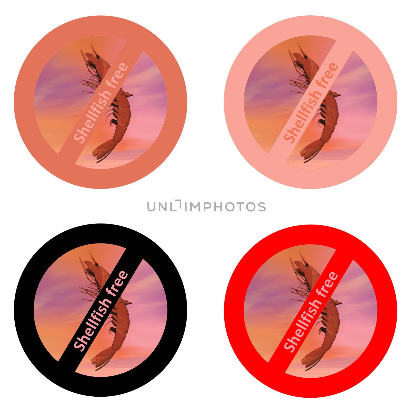 Four stickers for shellfish free products in white background