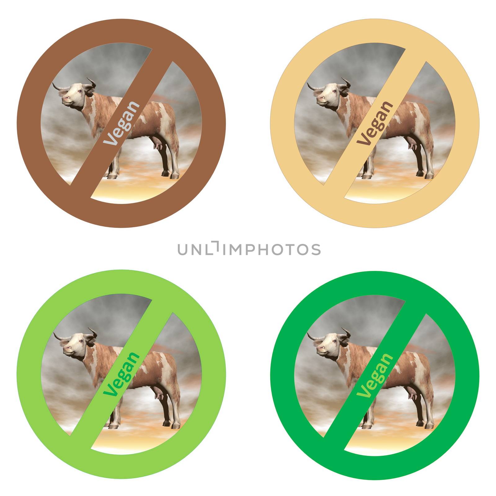 Four stickers for vegan food in white background