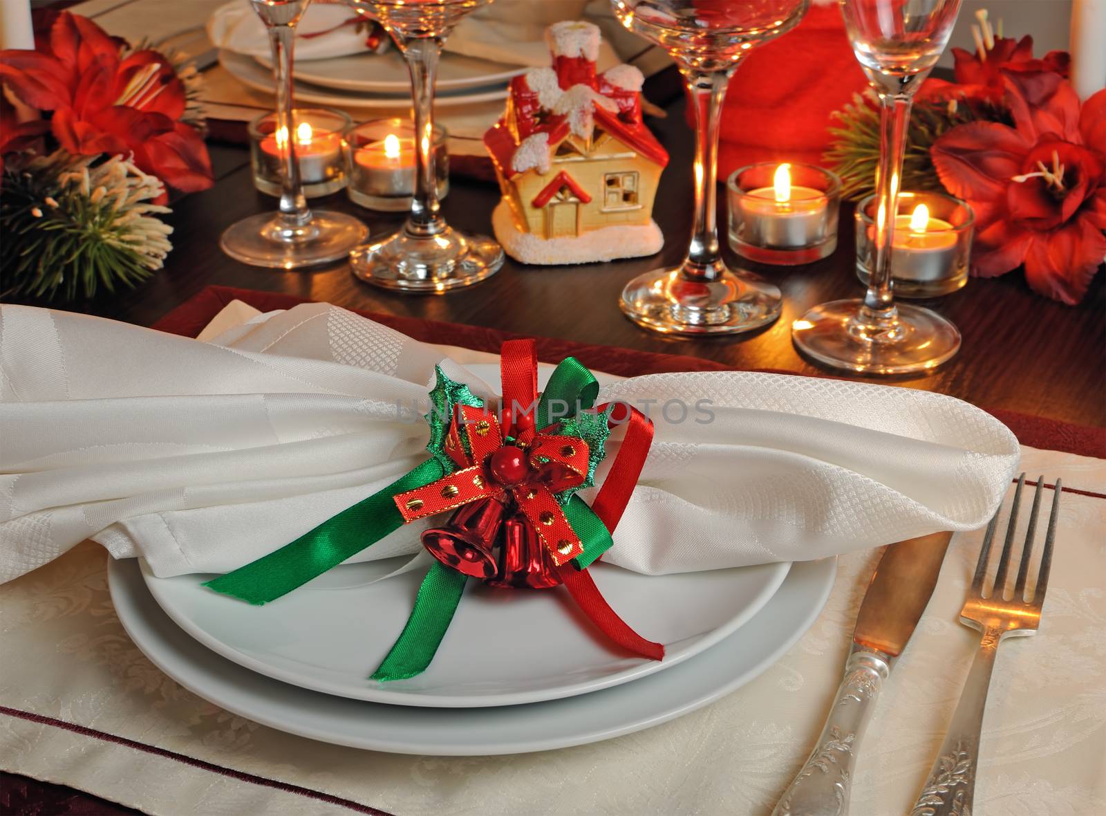 Festive napkin on the Christmas table