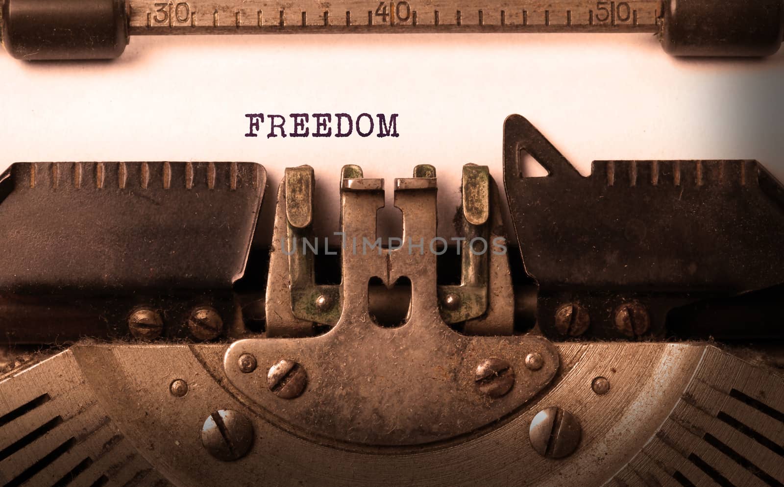 Vintage inscription made by old typewriter, Freedom