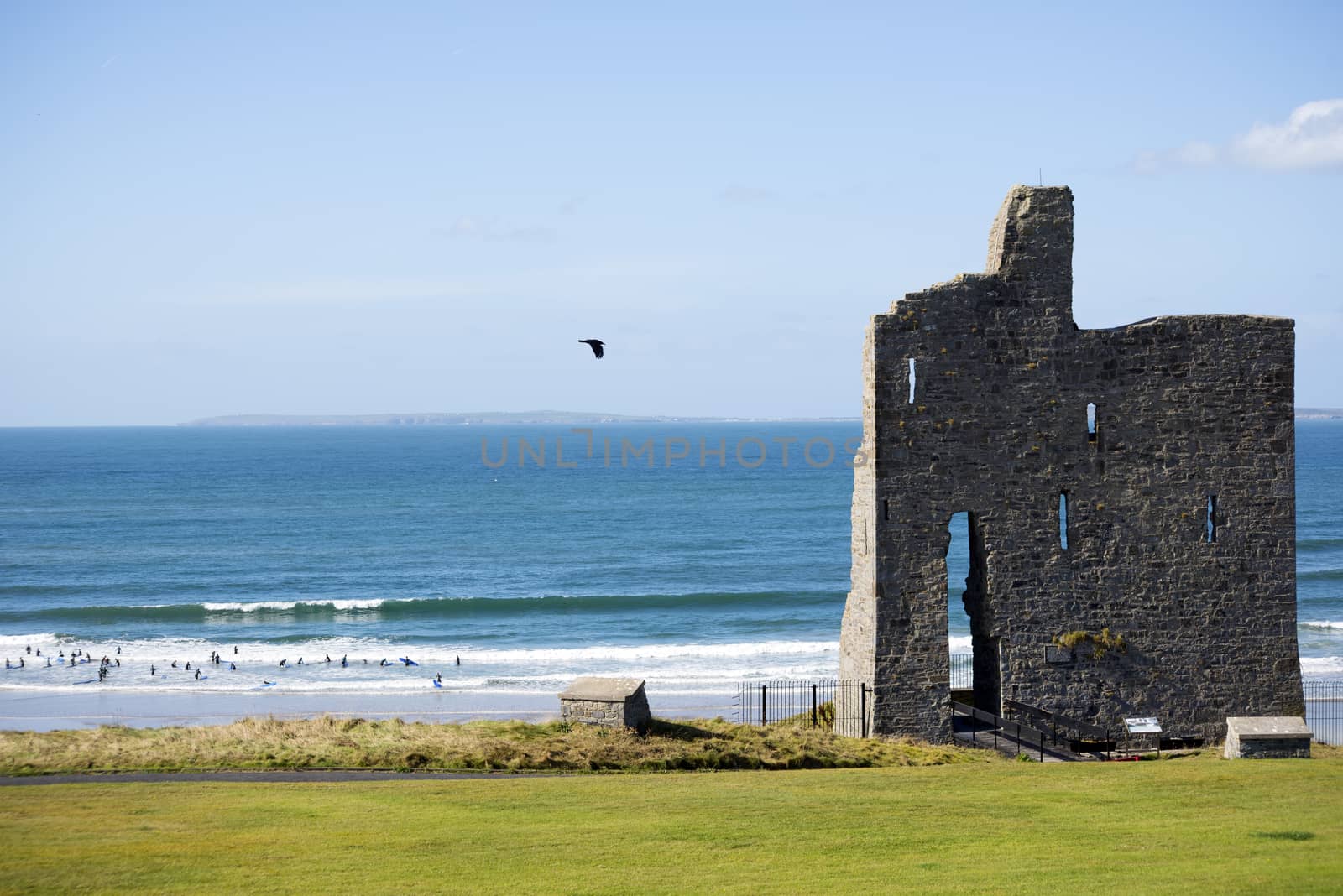 ballybunion castle ruins on the wild atlantic way in county kerry ireland as seen from the land