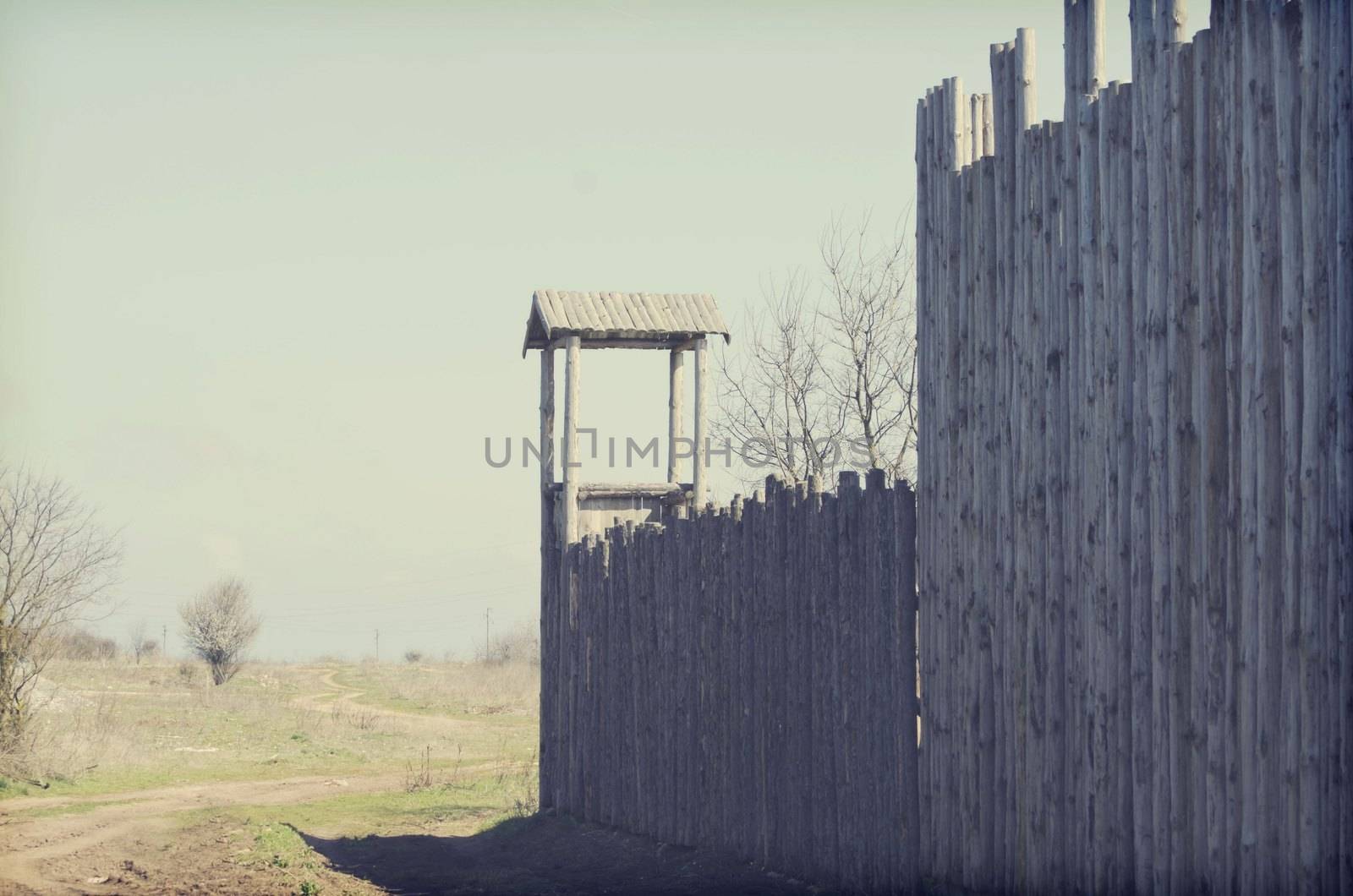 Old Wooden Fort Over Rural Landscape