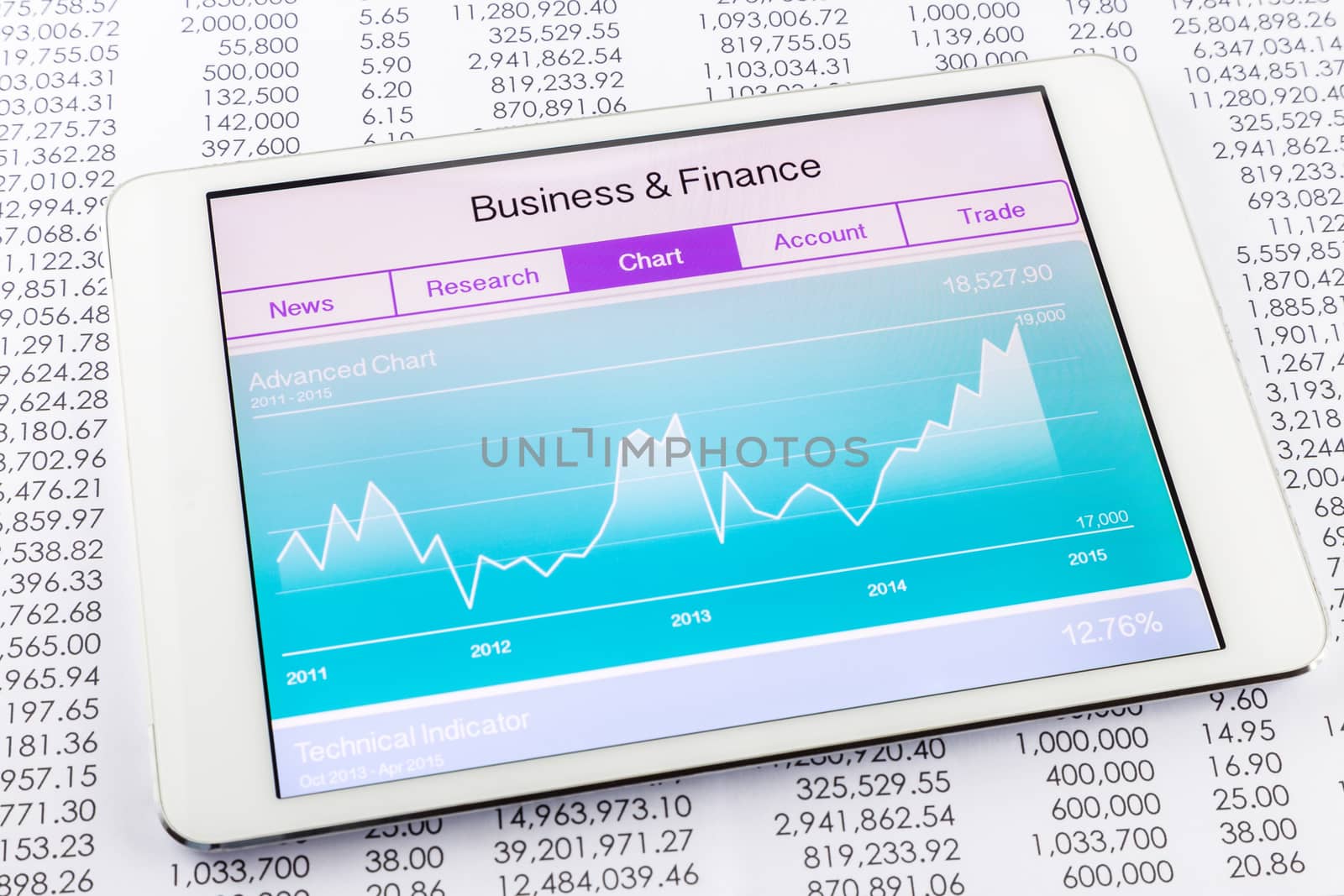 Chart or graph with stock market data application on tablet  by vinnstock