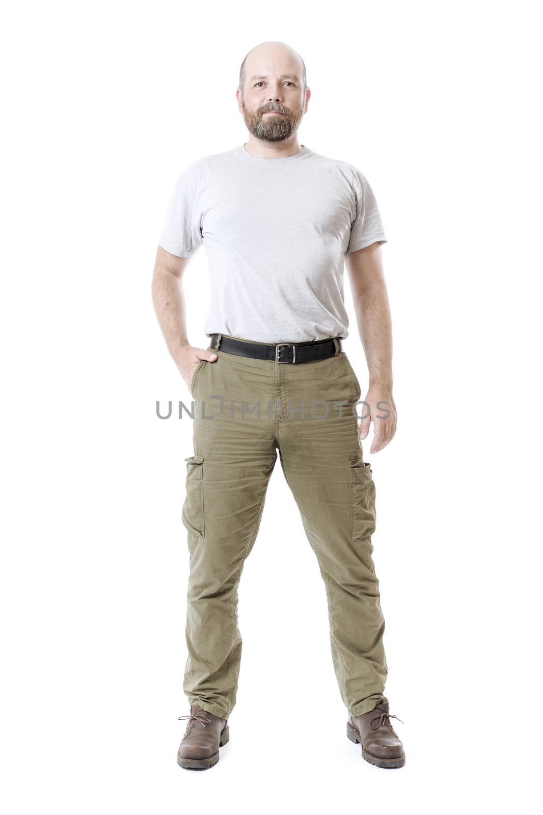 An image of a handsome man with a beard full body isolated on white