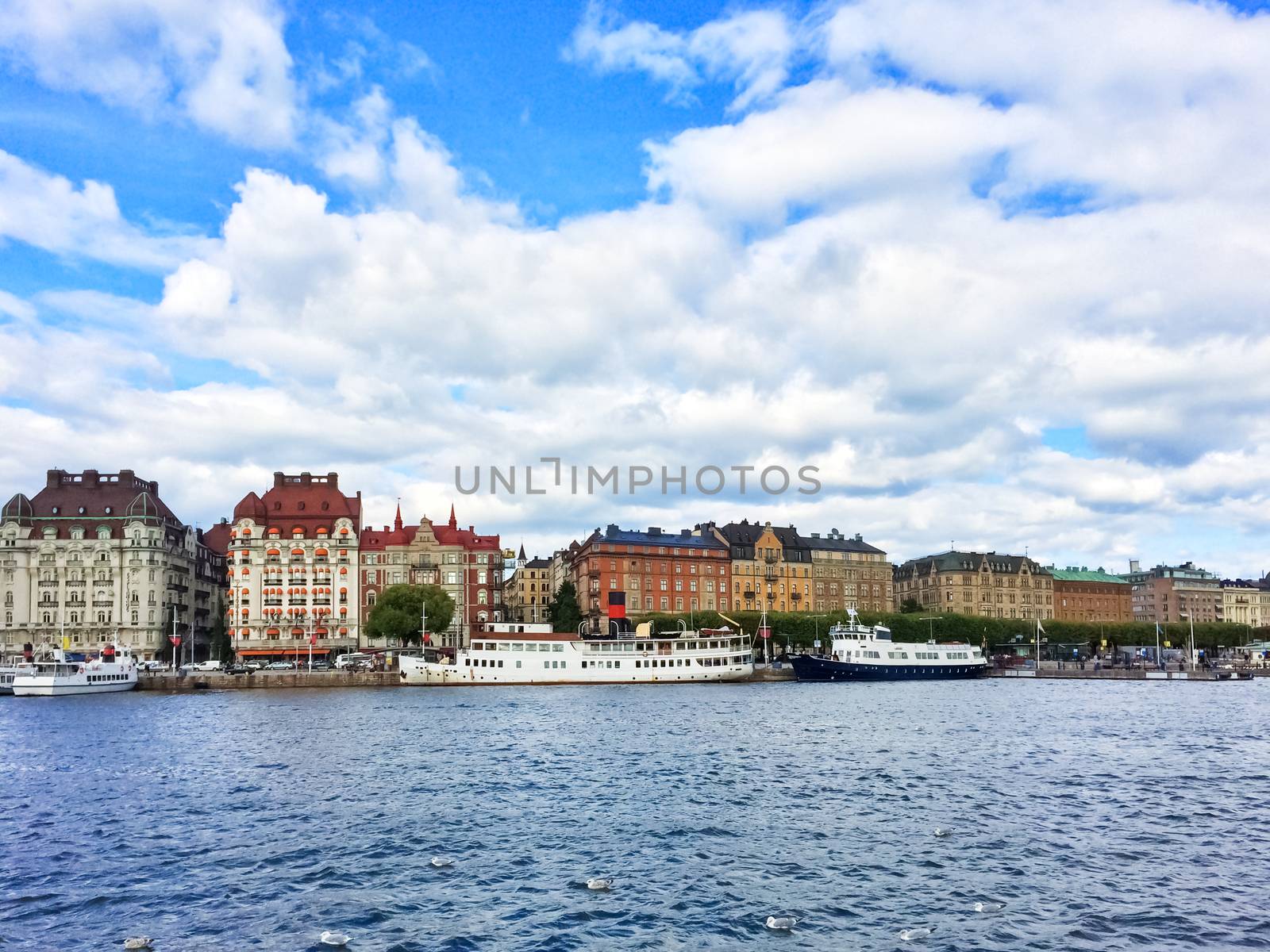 View over colorful buildings in the center of Stockholm, Sweden.