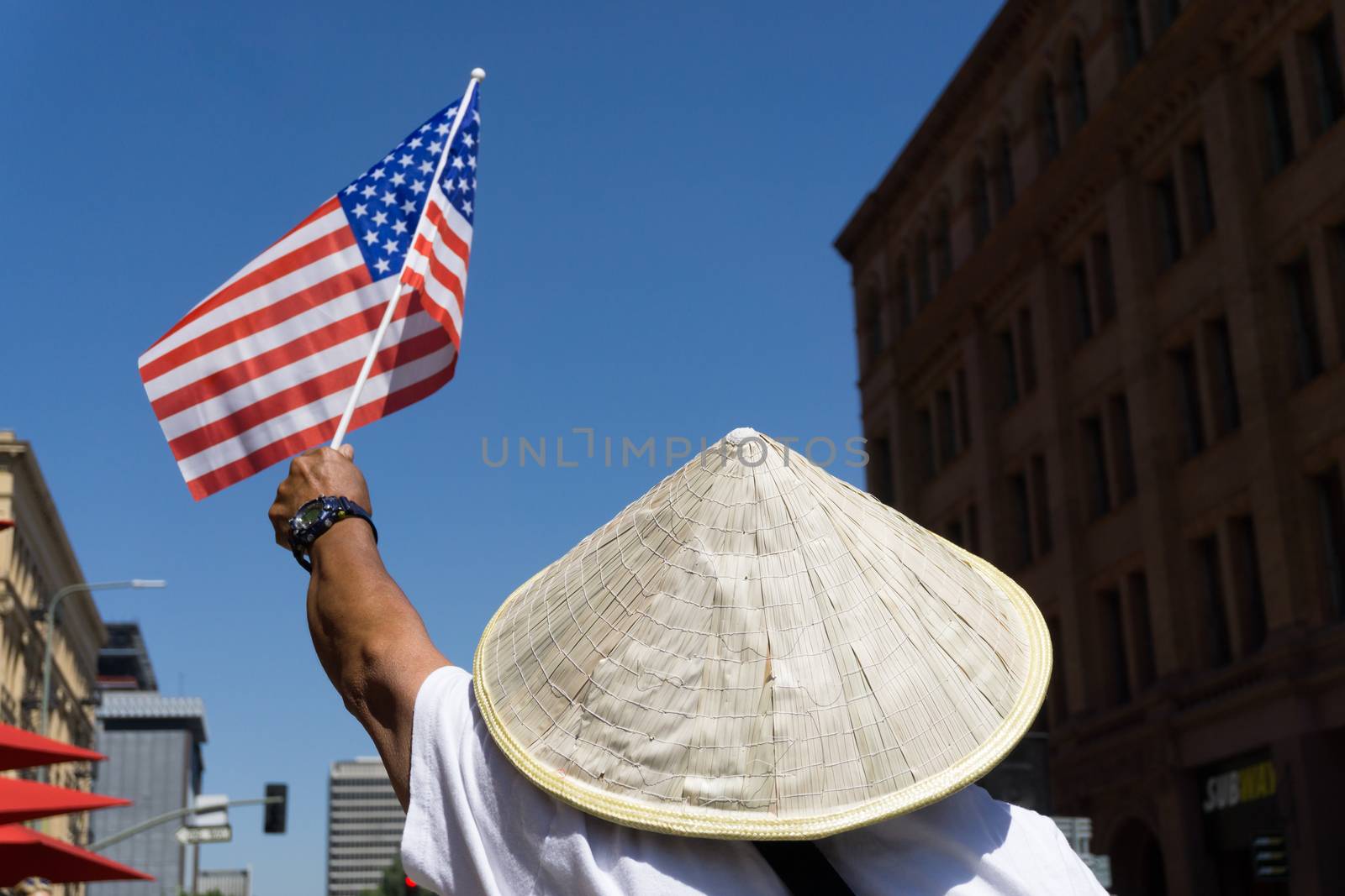 LOS ANGELES, CA/USA - MARCH 28, 2015:  An unidentified participant in an immigration reform rally in the United States.