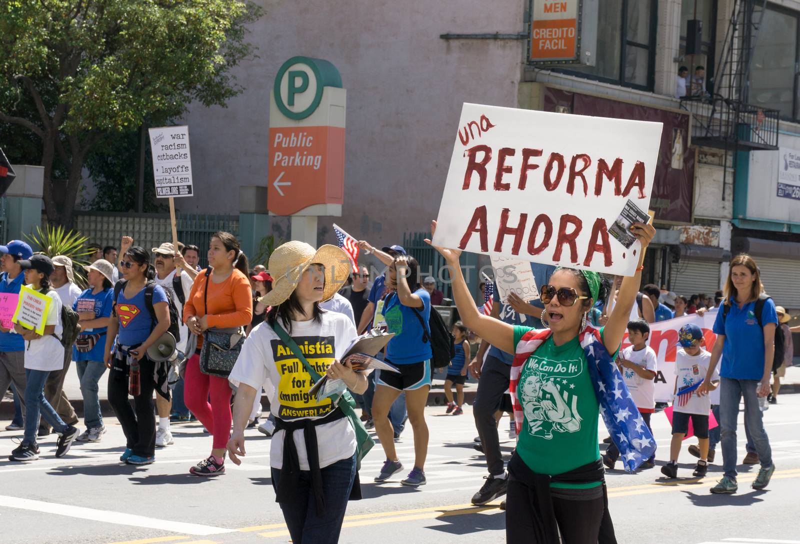 LOS ANGELES, CA/USA - MARCH 28, 2015:  Unidentified participants in an immigration reform rally in the United States.