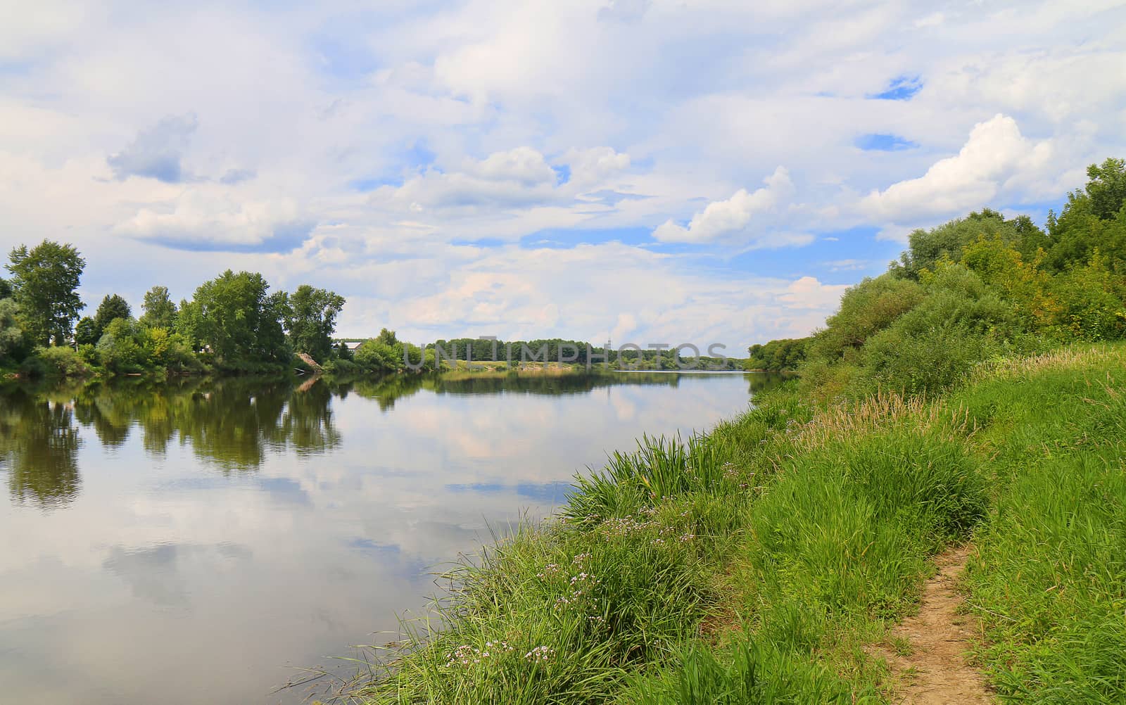 russia River Kliazma and its banks, Sky is cloudy.
